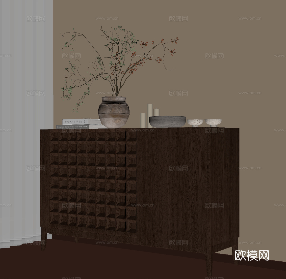 新中式玄关 柜端景柜su模型下载（渲染图2）