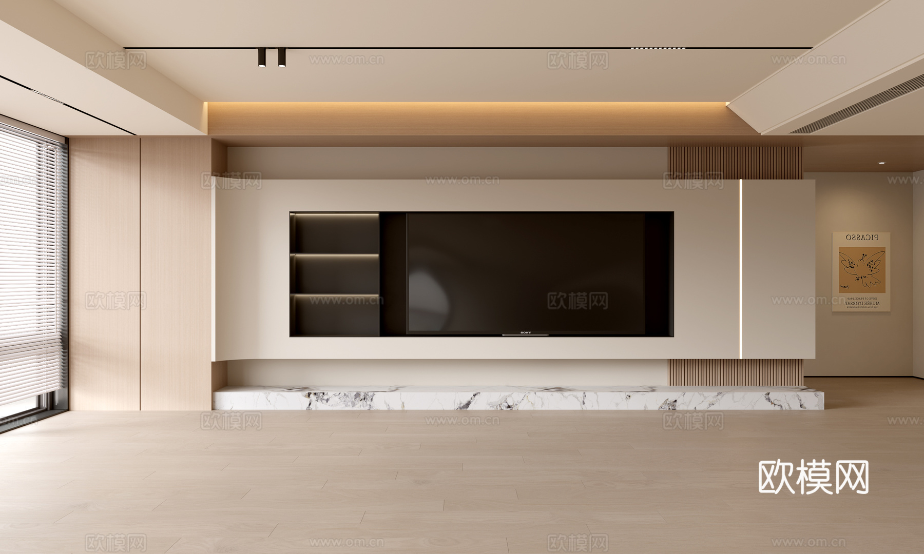 现代客厅 奶油客厅 电视背景墙 客厅背景 电视柜su模型