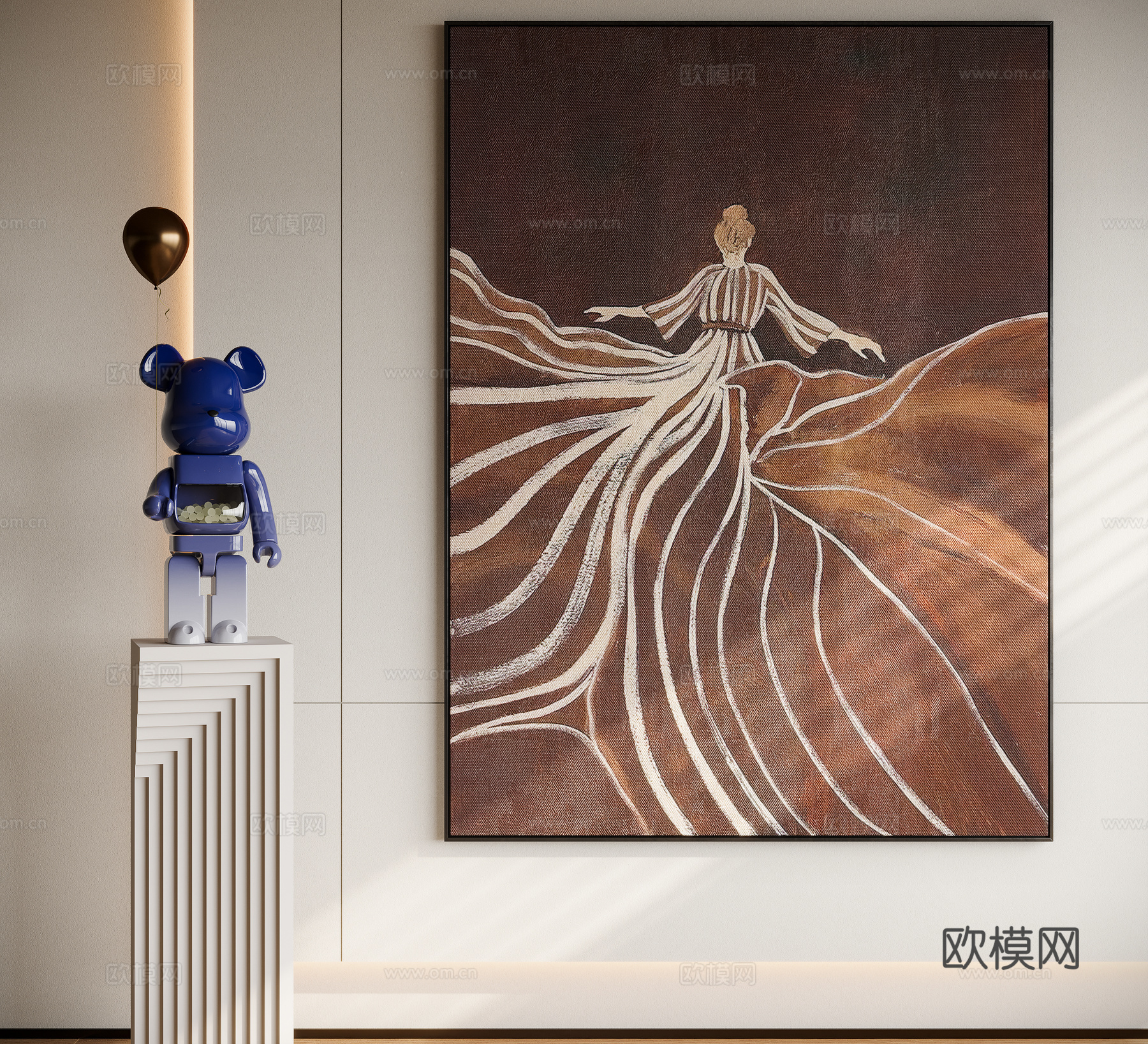 现代中古风装饰画su模型