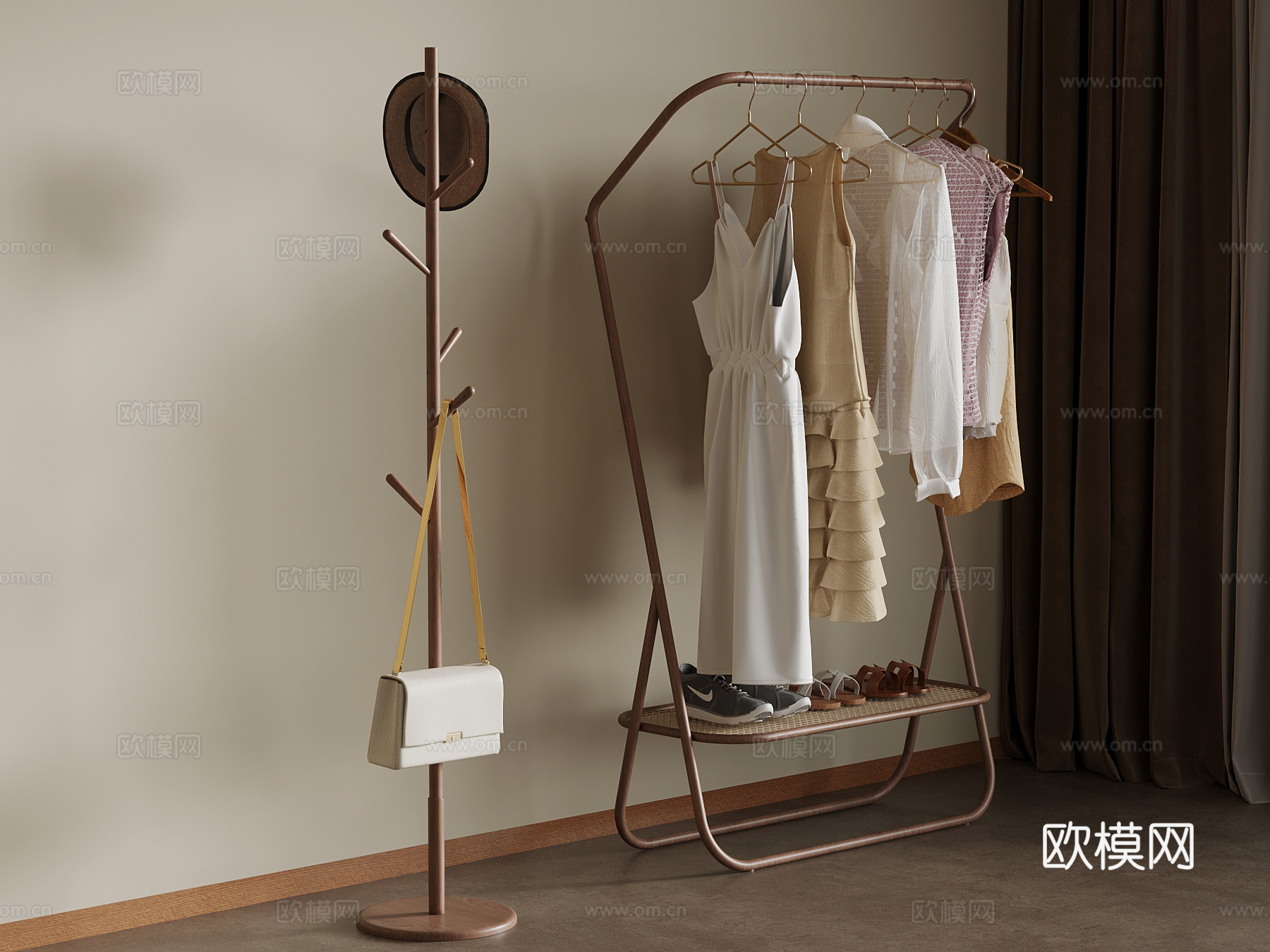 现代中古风衣架su模型