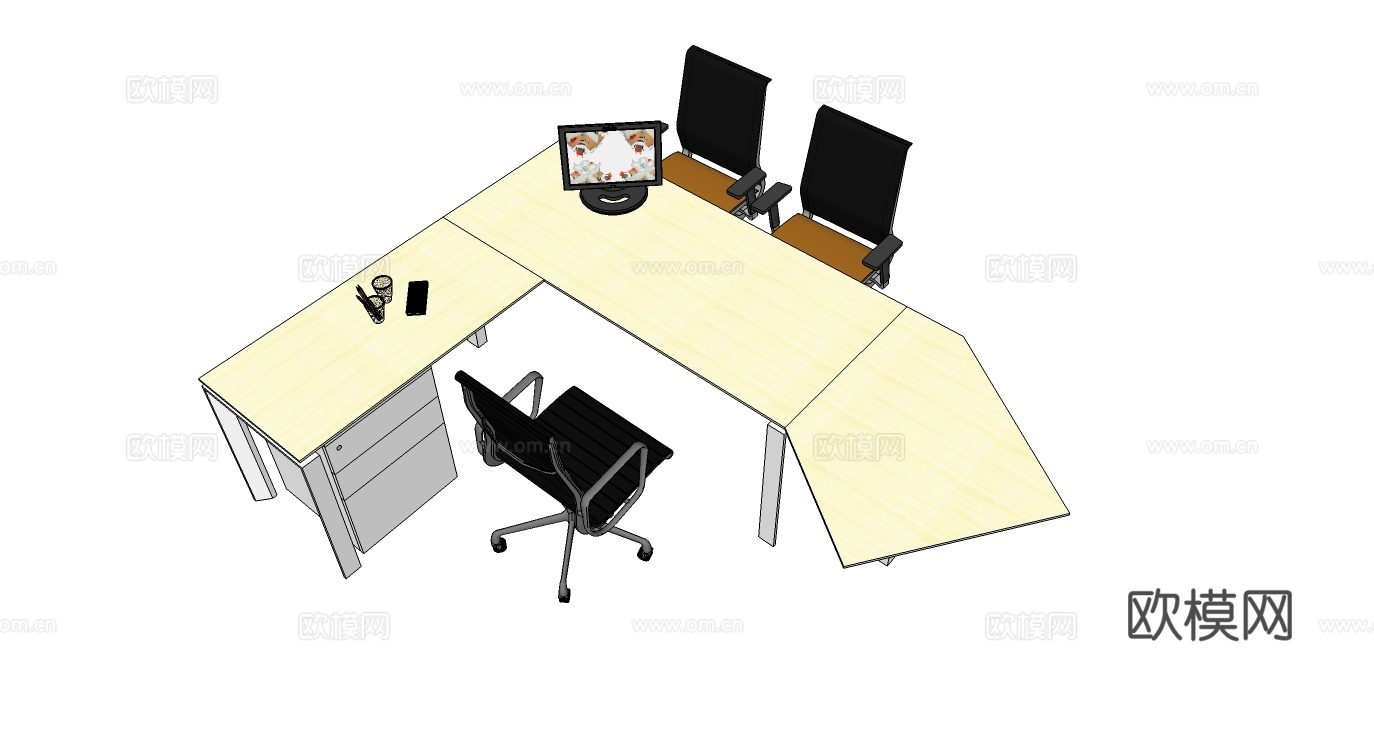 行政桌 办公班台 文件柜 办公桌 办公椅su模型