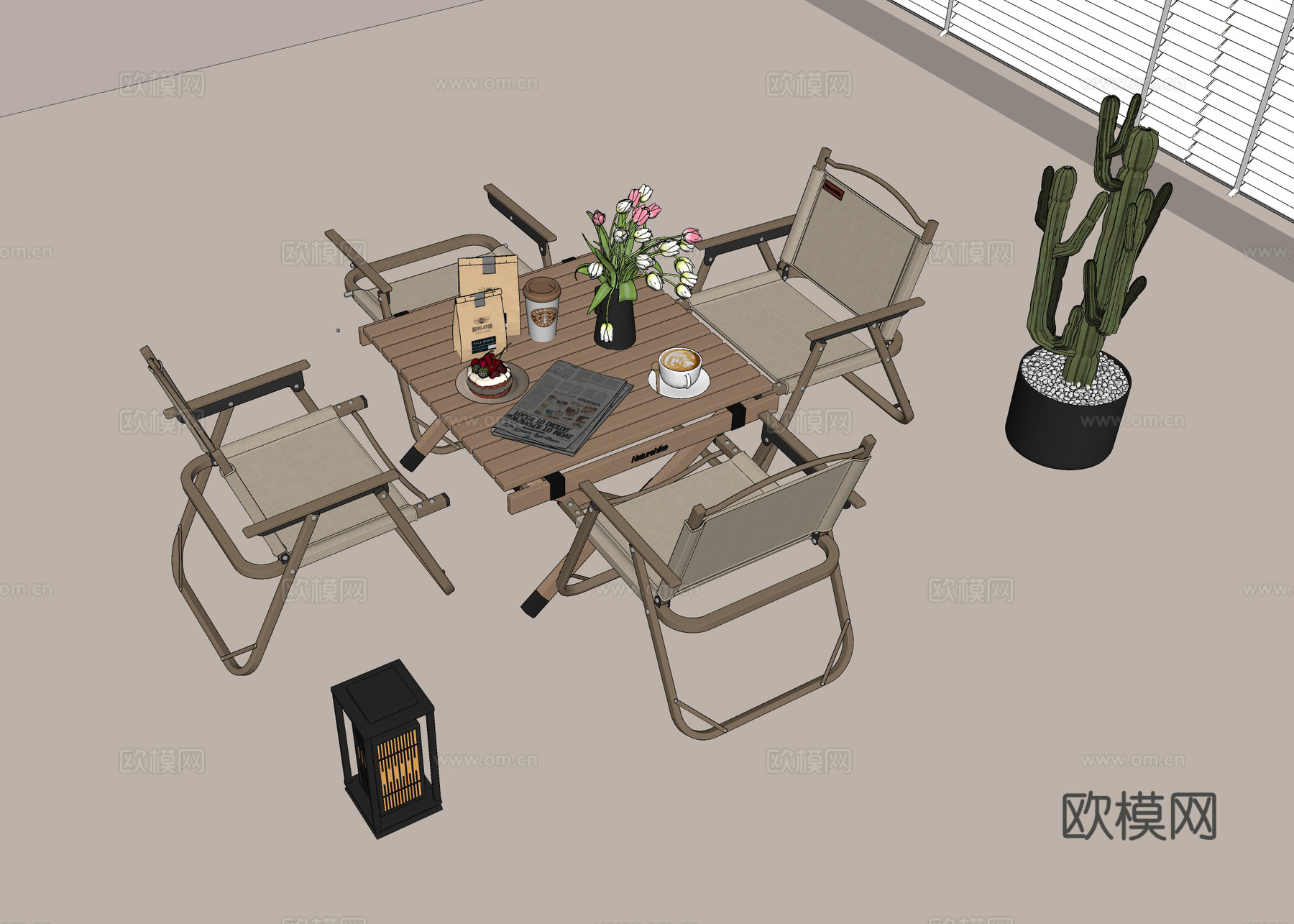 现代户外桌椅组合 露营桌椅组合 折叠桌椅组合 咖啡桌 折叠椅su模型