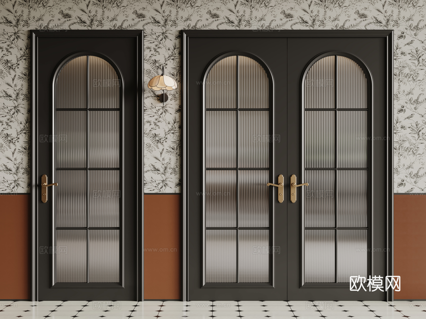 法式复古双开门 单开门 长虹玻璃门 防盗门 平开门3d模型