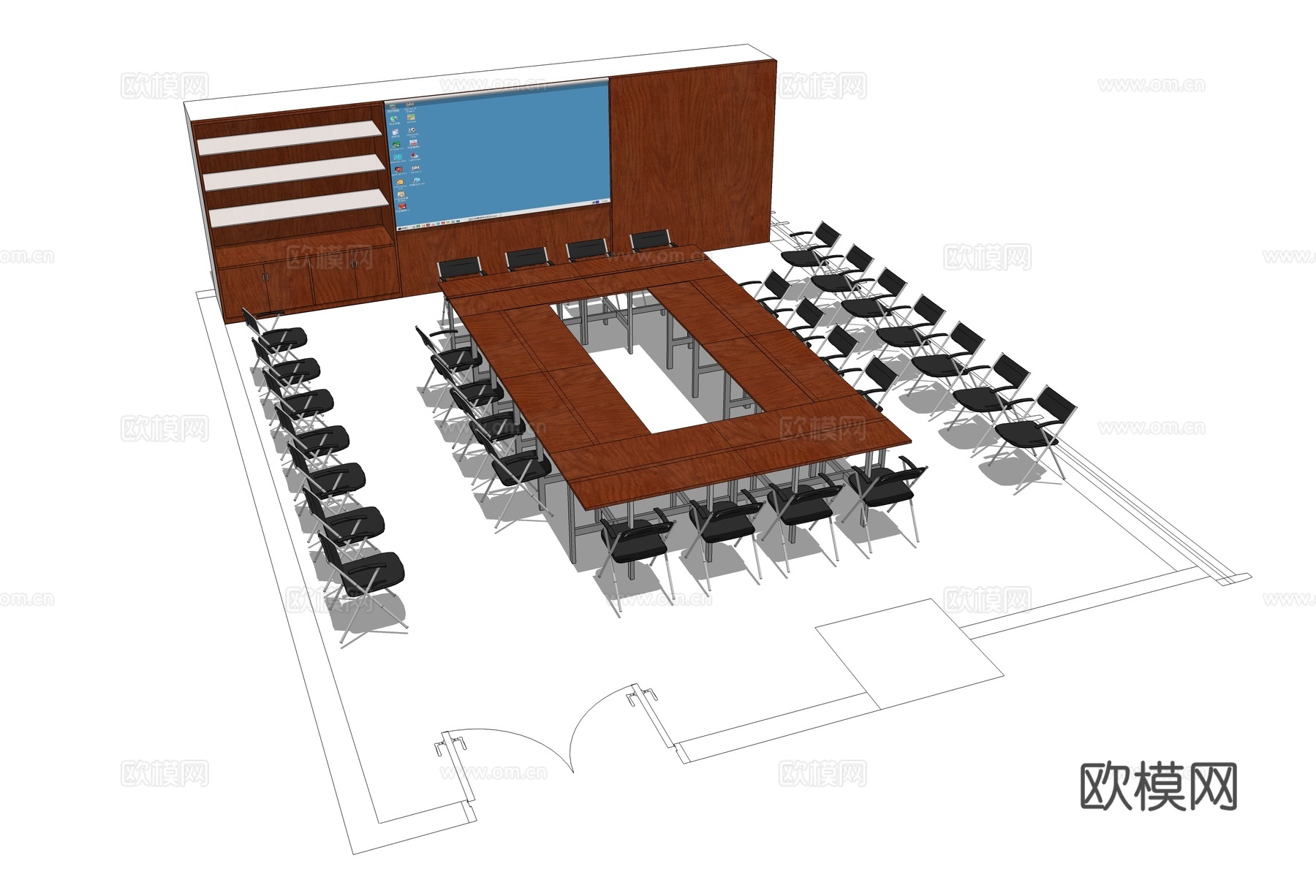 会议桌 会议椅 文件柜 会议室su模型