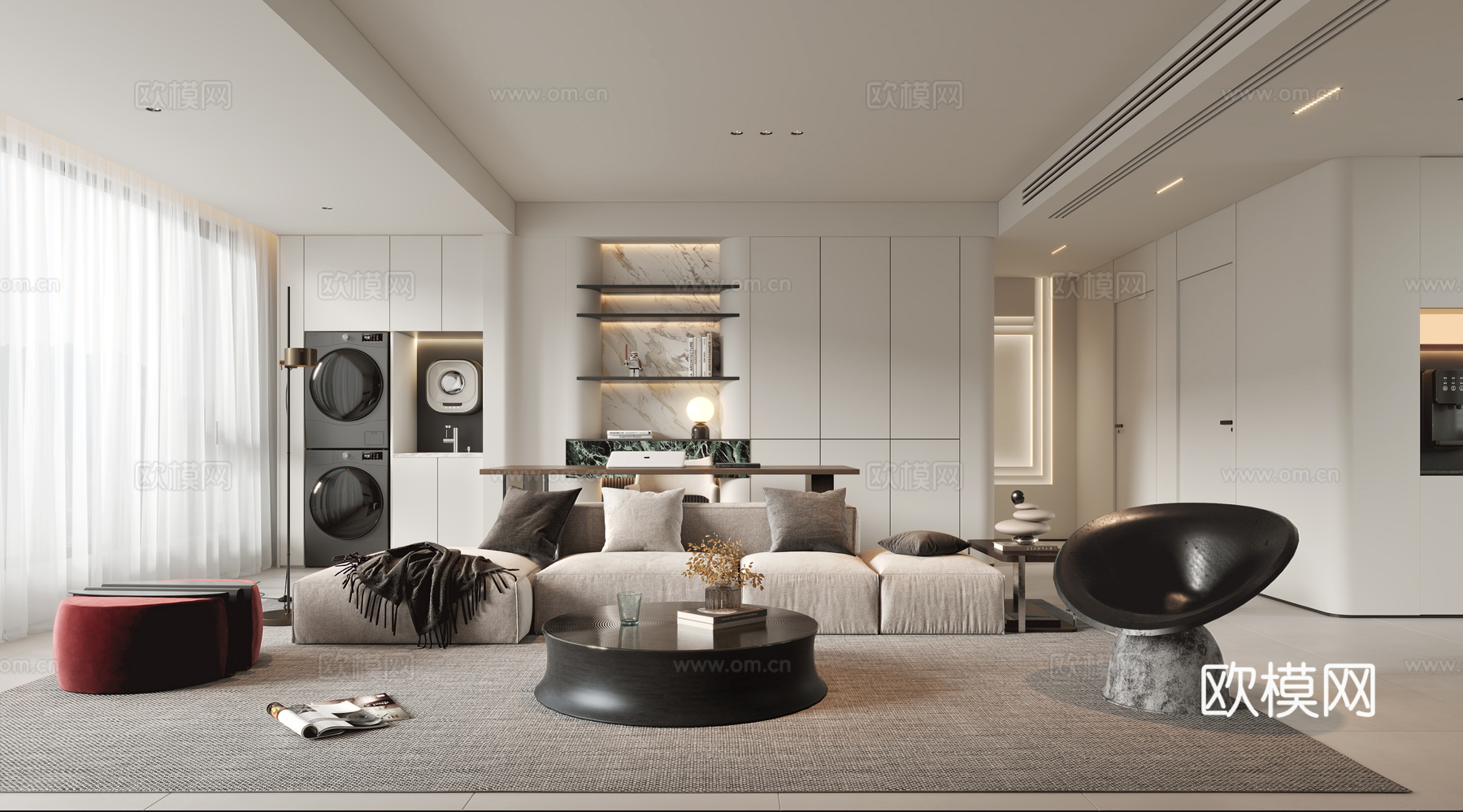 现代客餐厅3d模型下载（渲染图1）