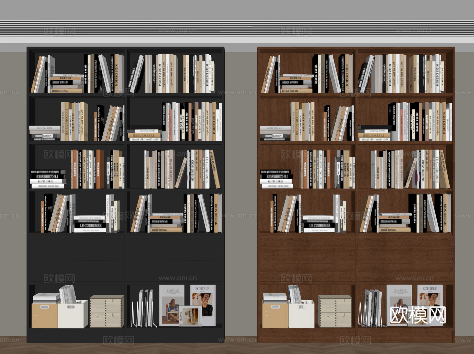 现代中古书柜su模型