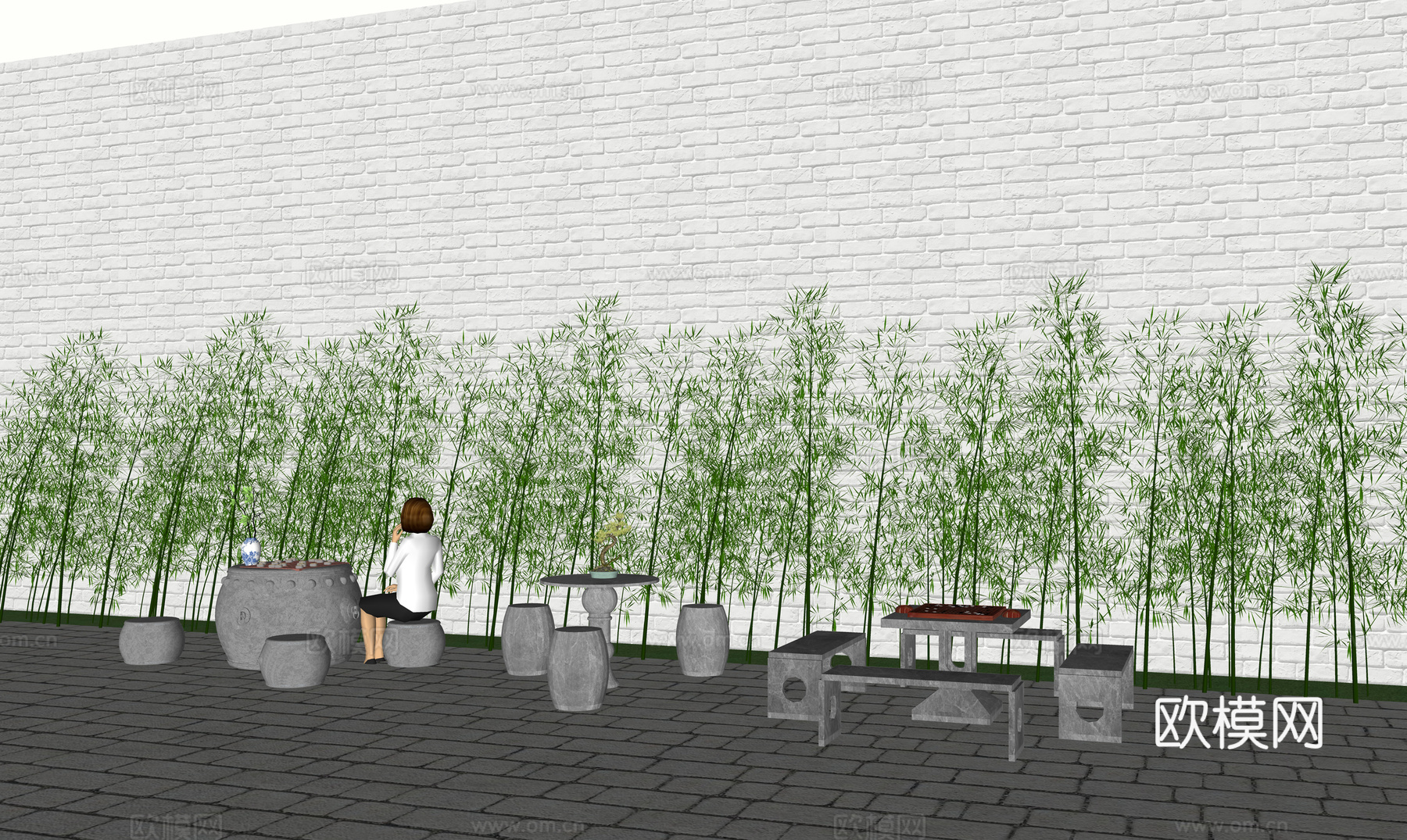 户外石桌椅su模型