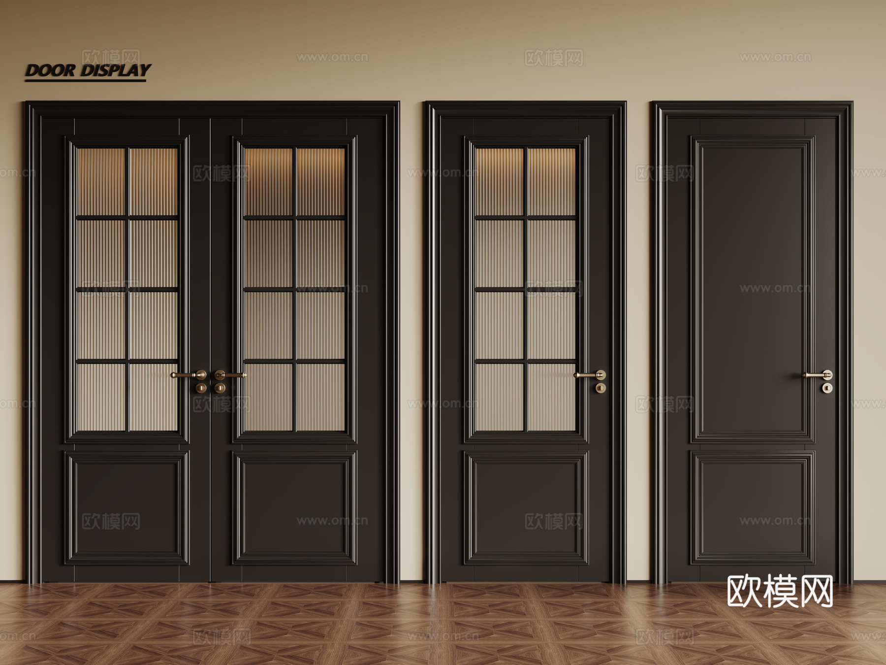 法式复古双开门 单开门 长虹玻璃门 防盗门 平开门su模型