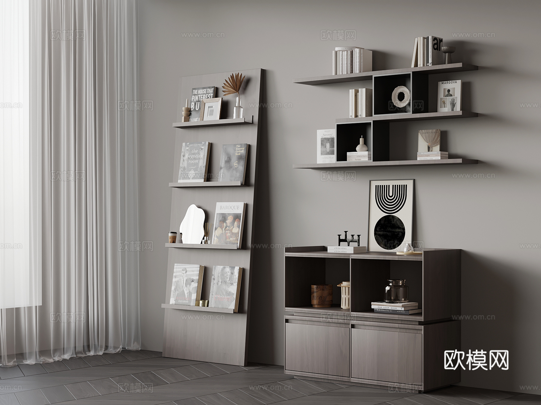 现代意式书架 置物架su模型
