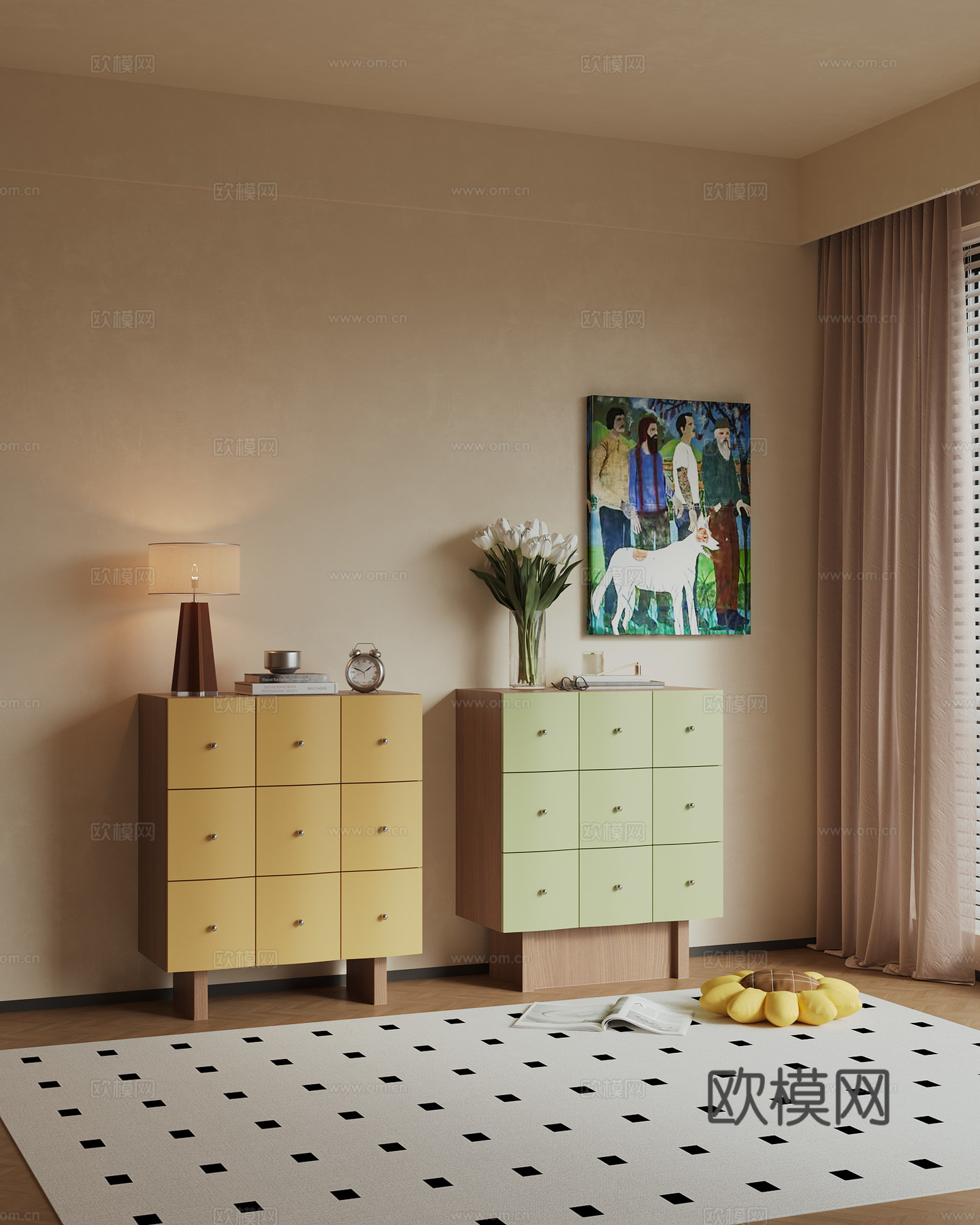 中古奶油边柜装饰柜su模型