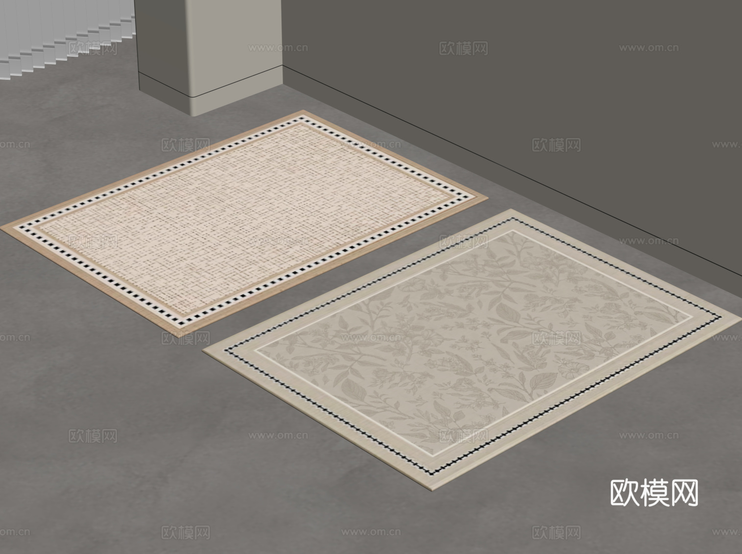 现代中古风地毯 方形地毯su模型