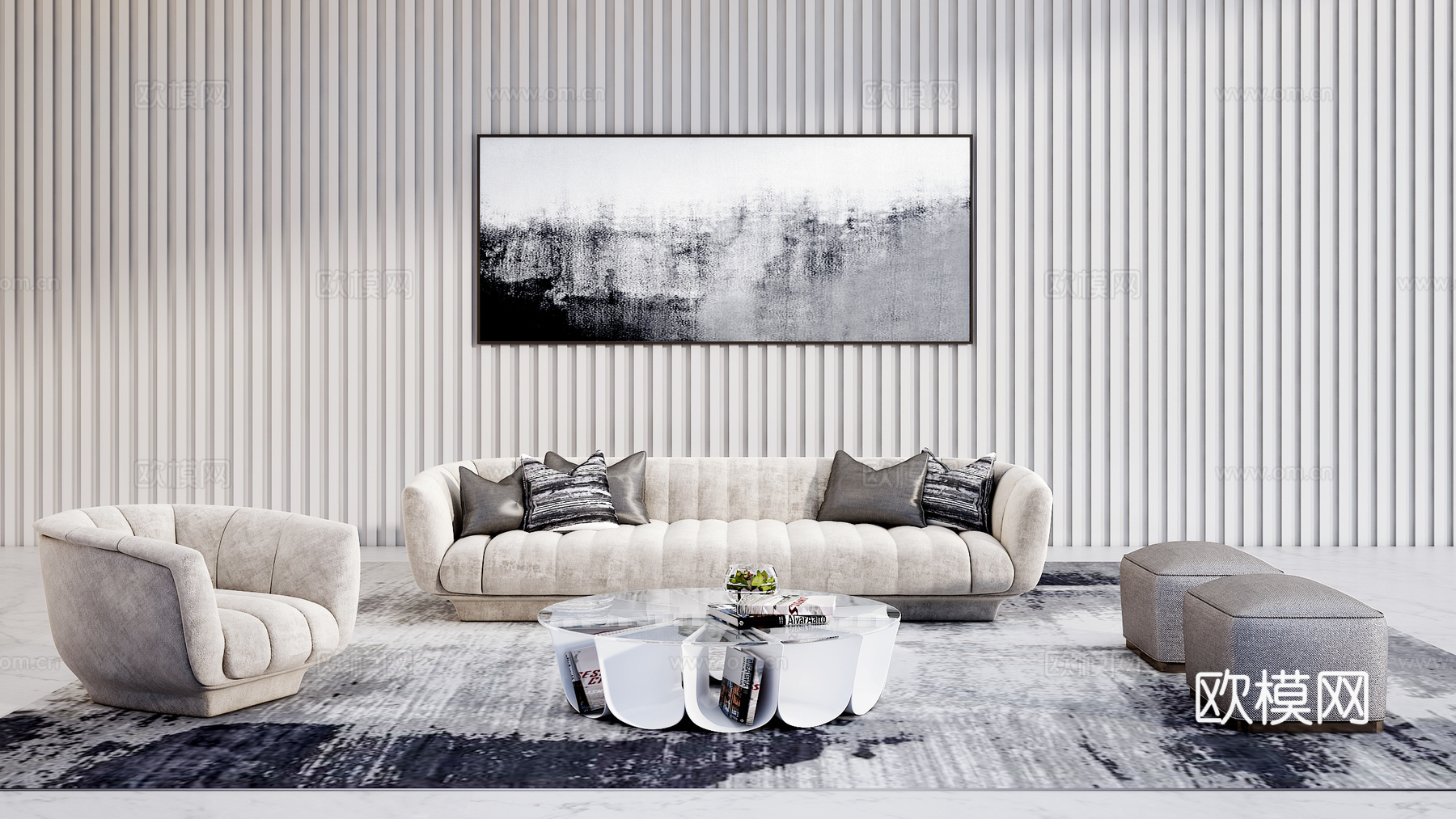 现代布艺沙发组合3d模型