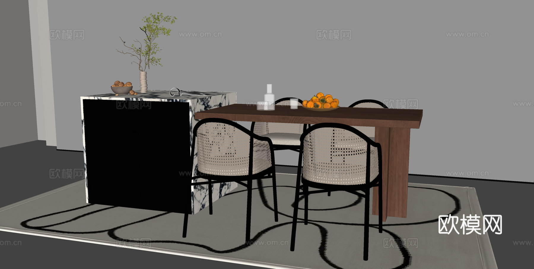 法式中岛餐桌椅 餐桌椅组合su模型