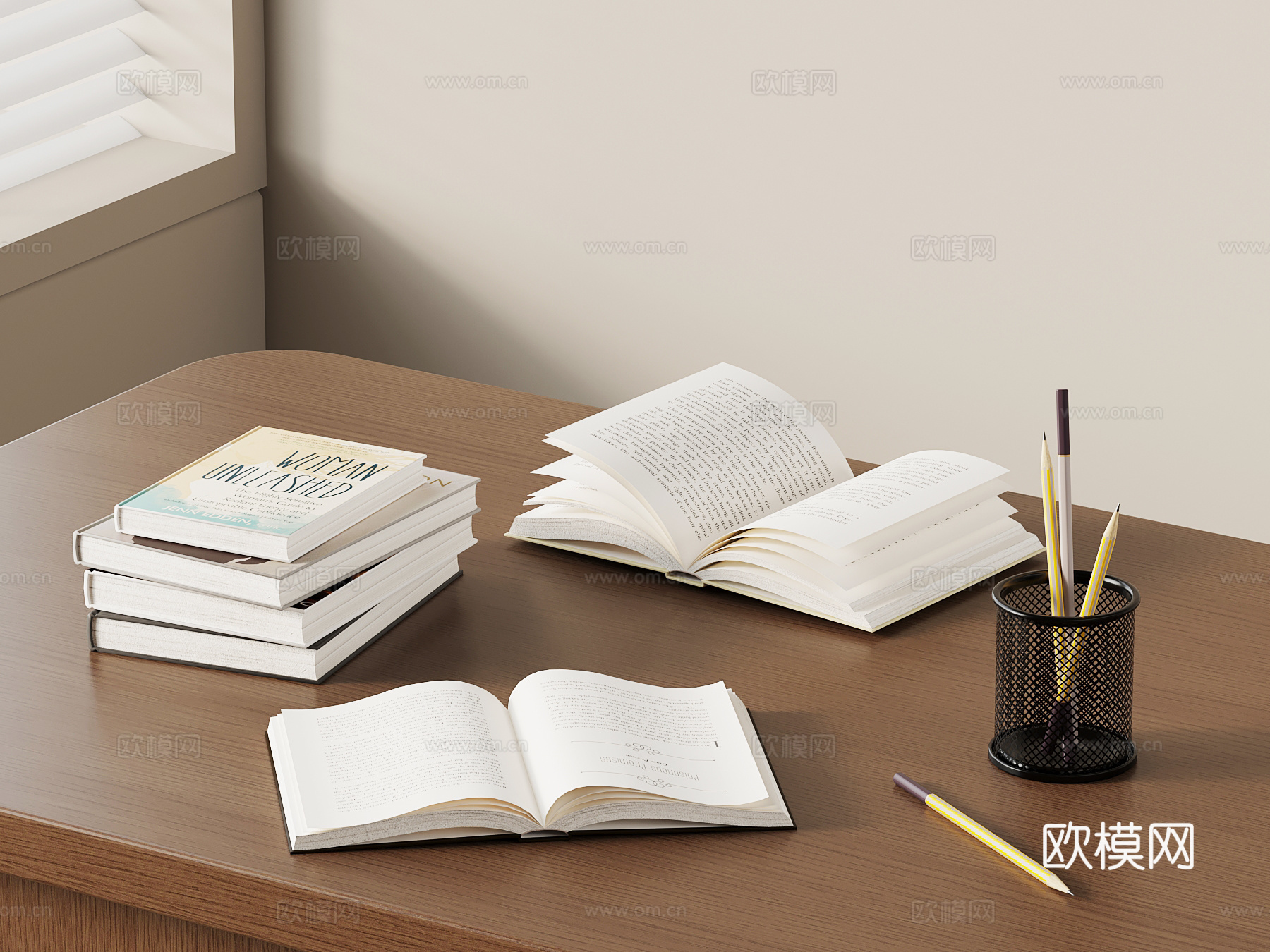 现代摆件 书桌摆件 书籍 笔筒su模型
