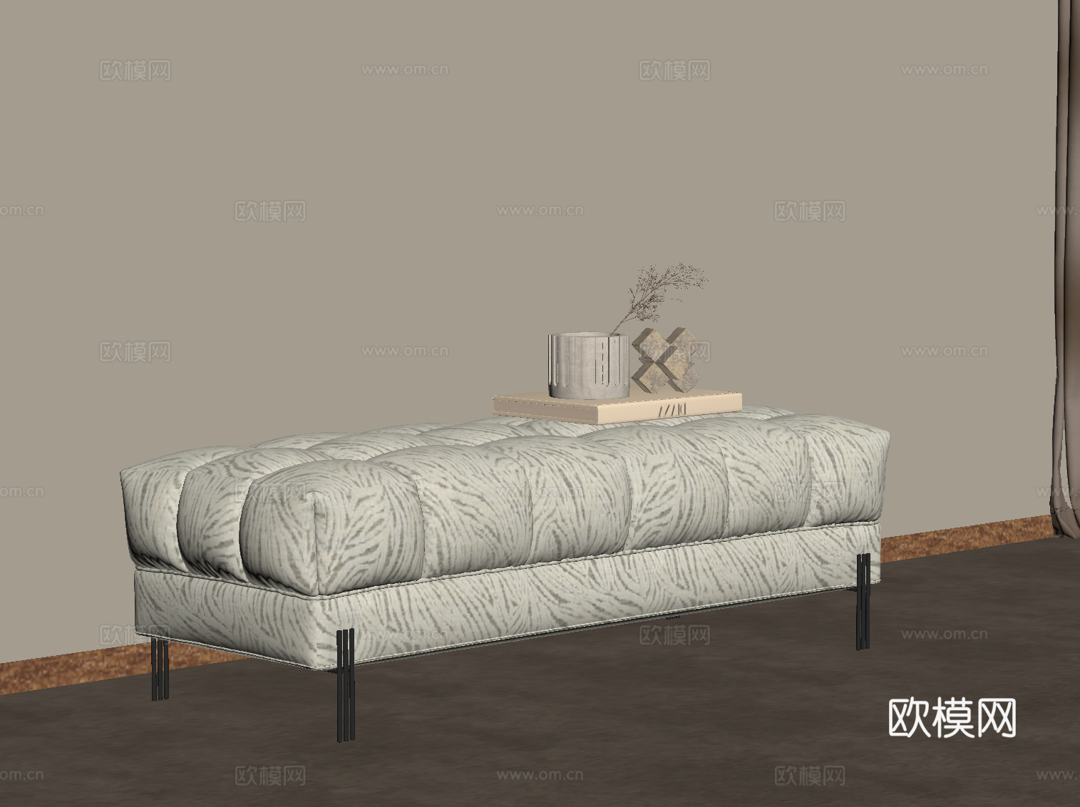 现代中古风换鞋凳 床尾凳su模型