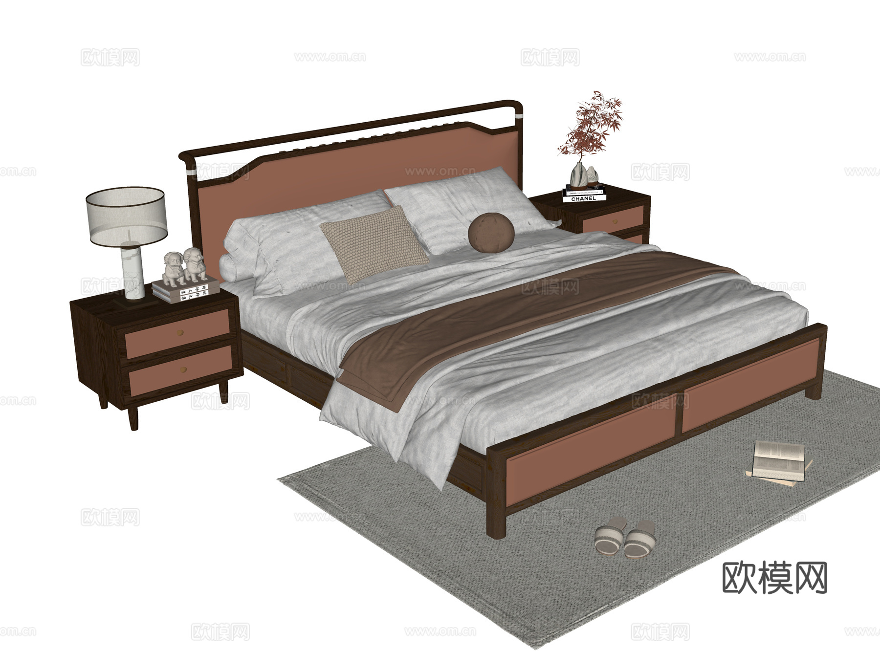 现代双人床su模型