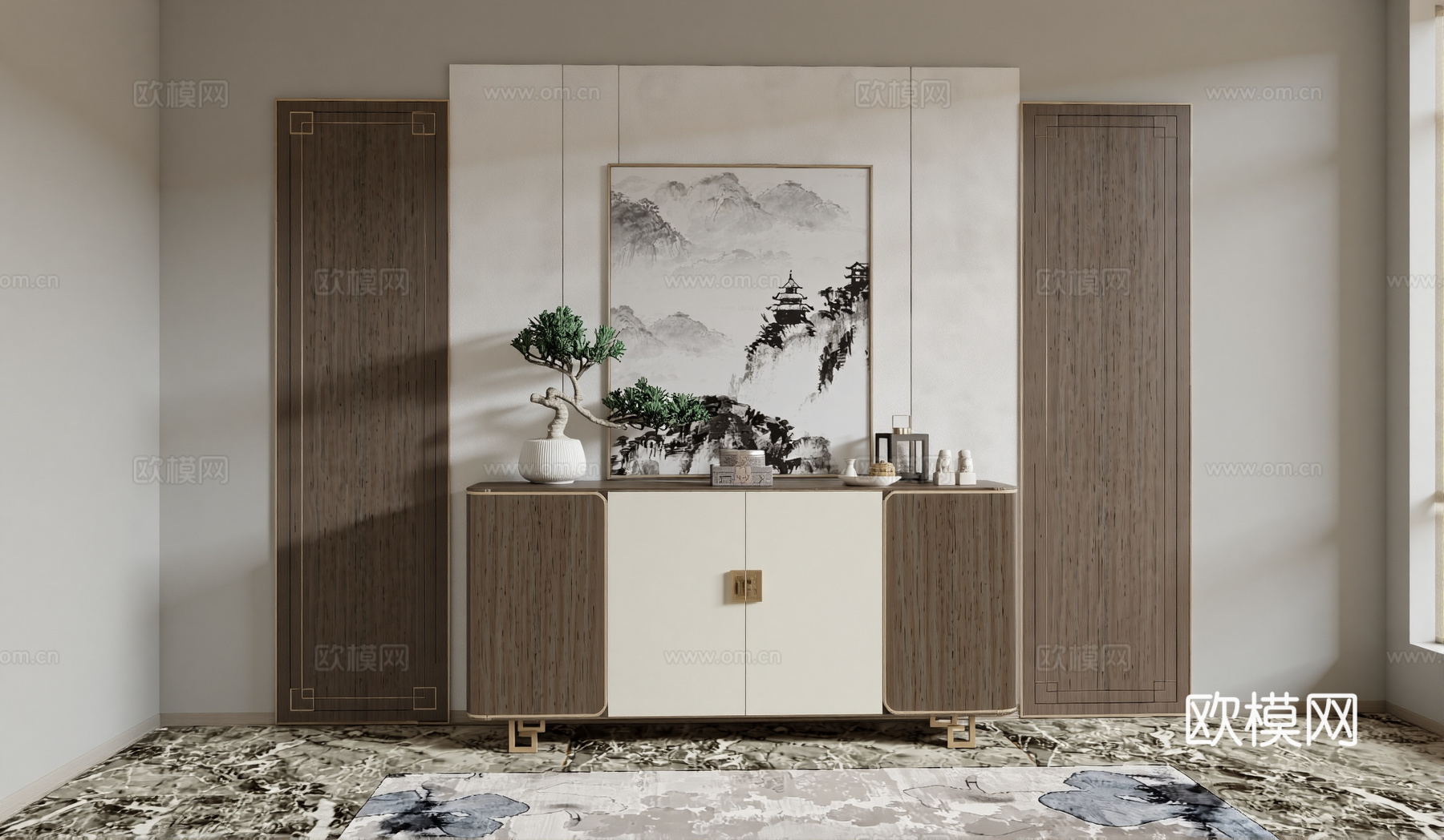 新中式端景柜 条案su模型