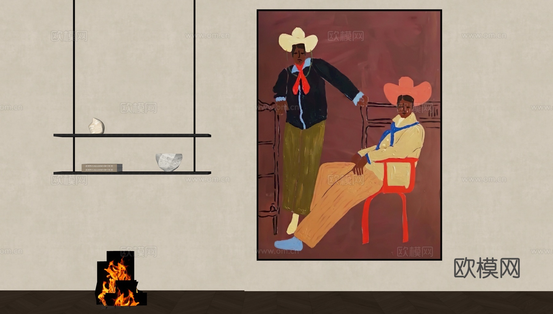 现代中古人物挂画su模型