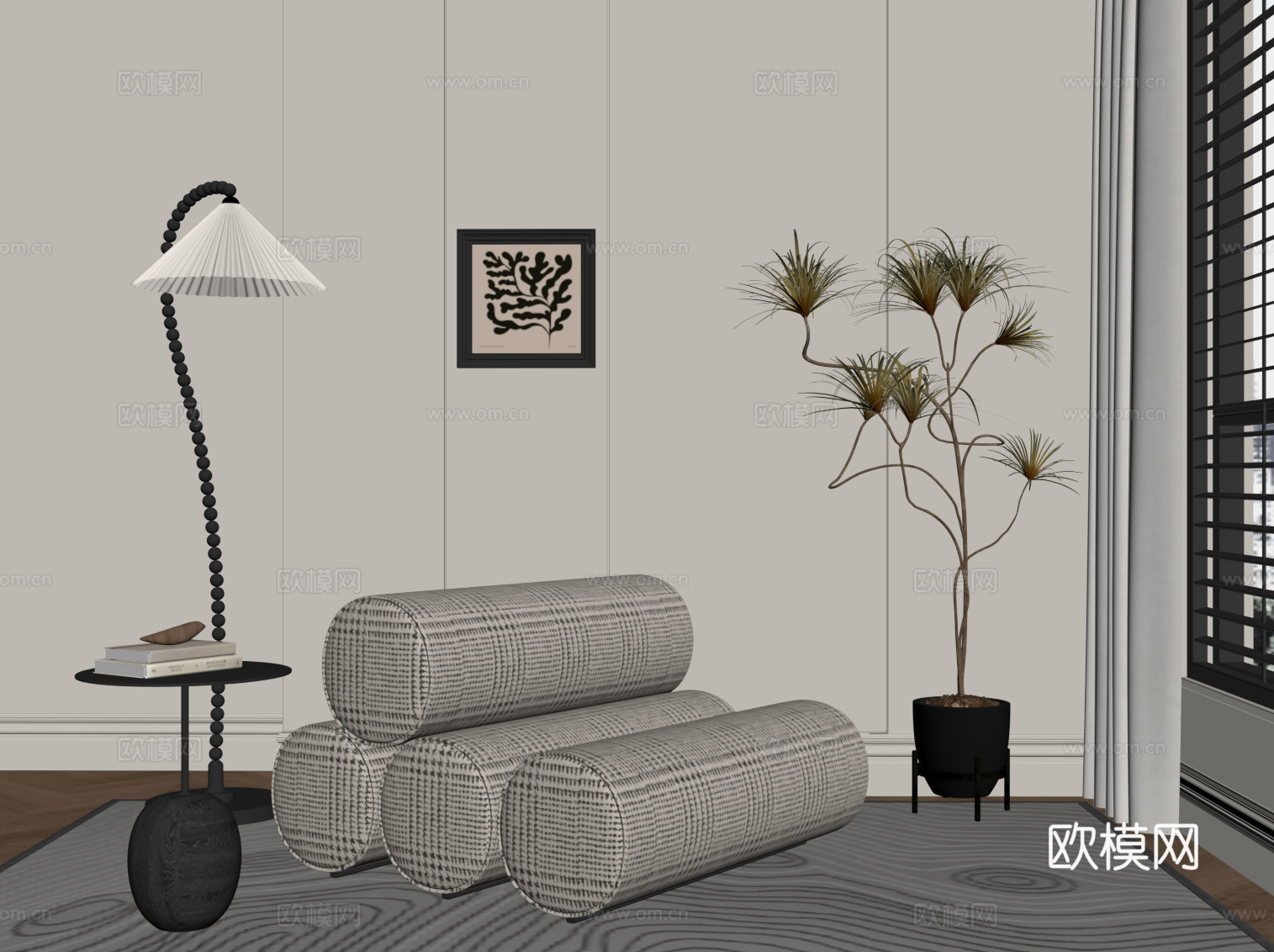 现代中古风休闲椅 布艺沙发椅su模型