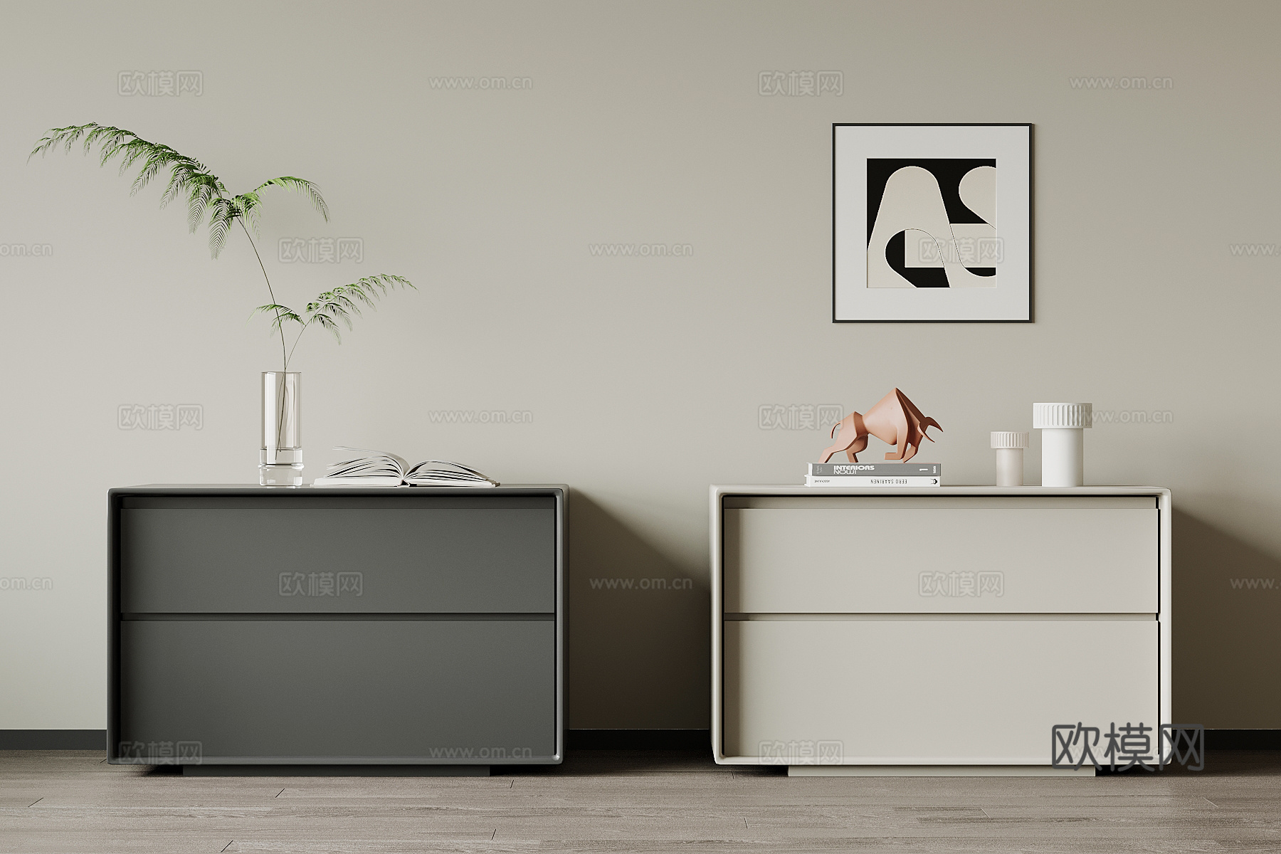 现代极简床头柜su模型