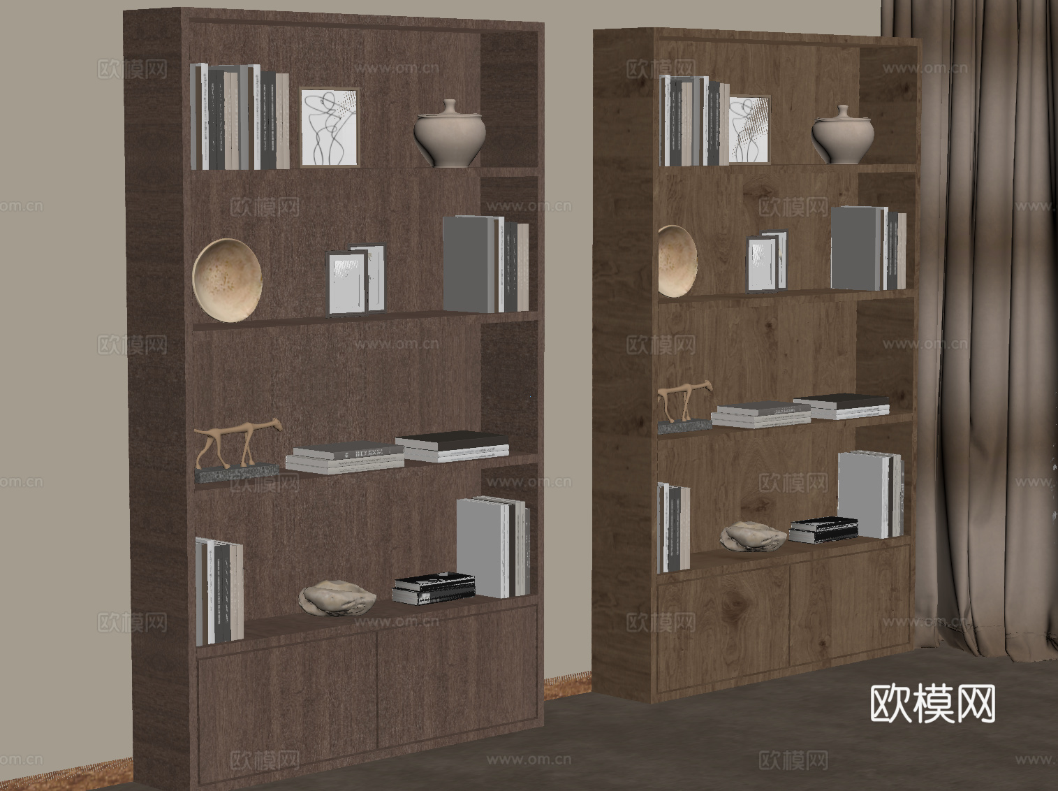 现代中古风书柜 置物柜su模型