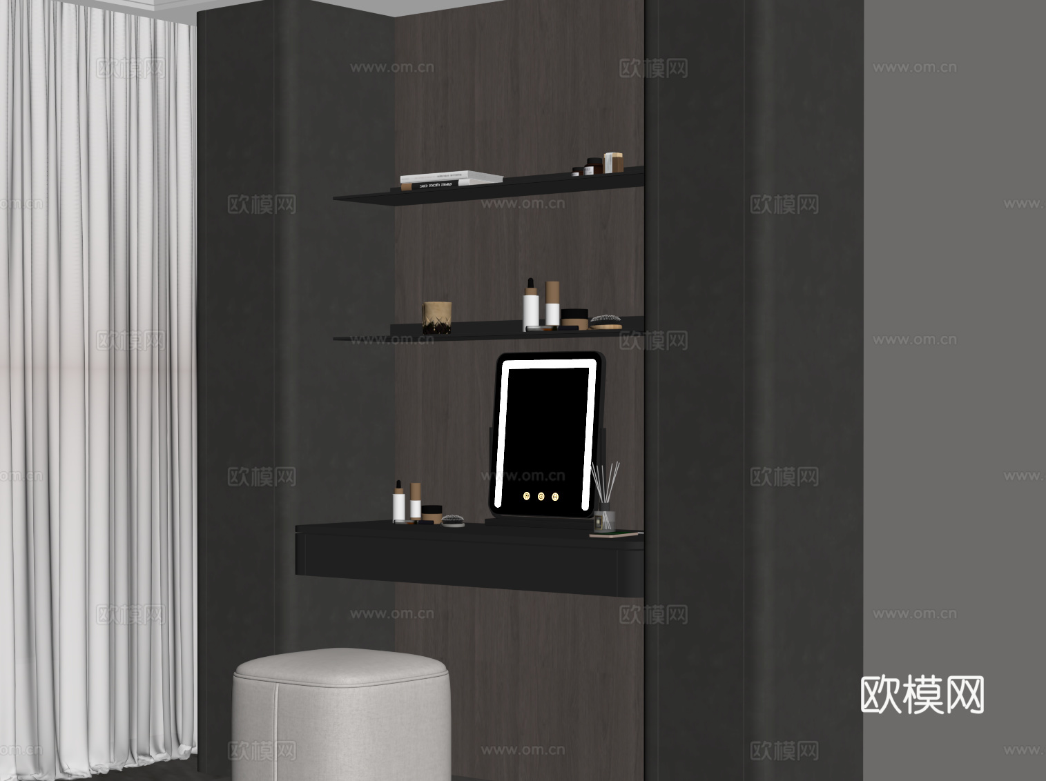 现代意式梳妆台 化妆品su模型