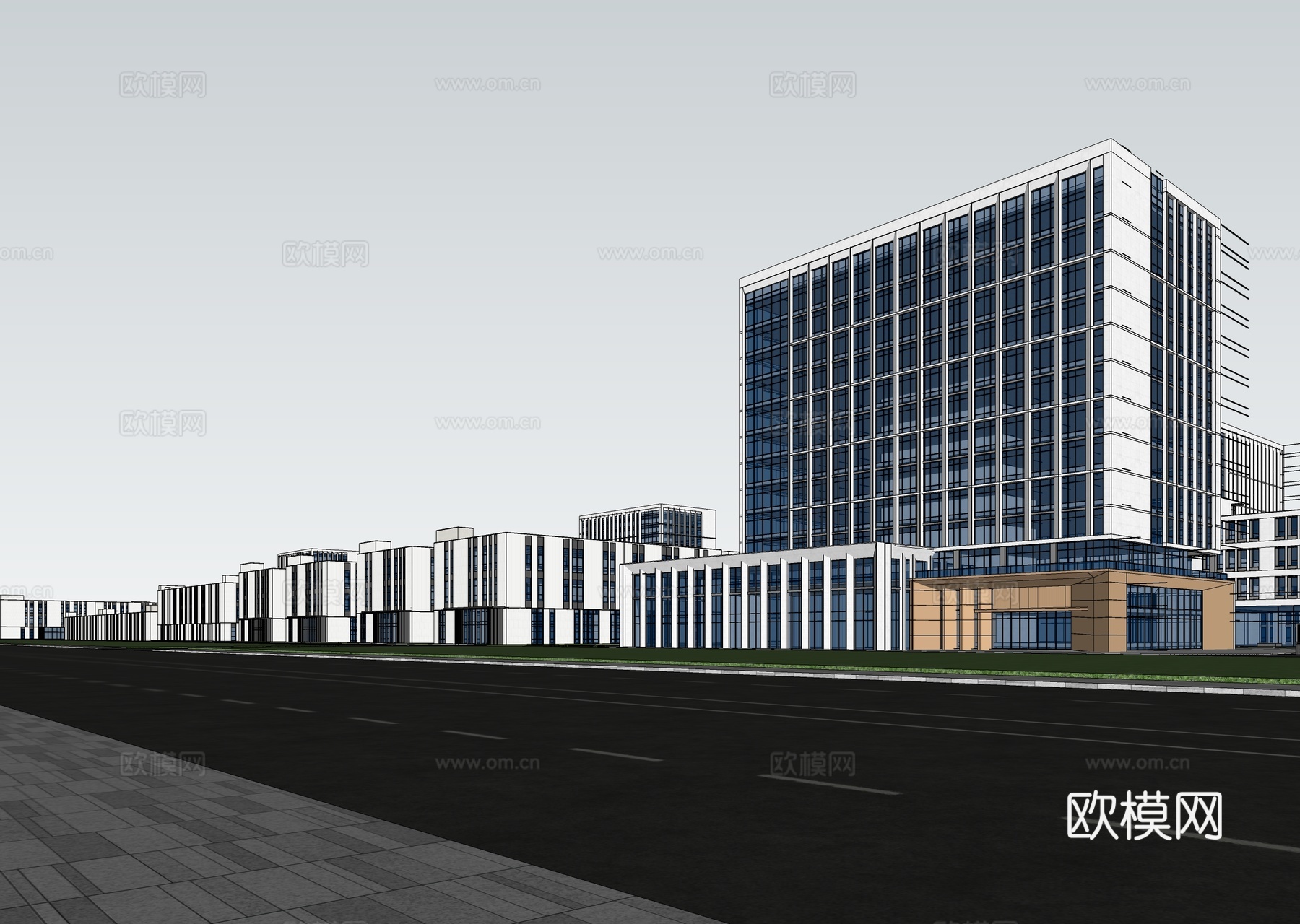 现代产业园建筑 智能制造产业园 产业园办公楼建筑su模型