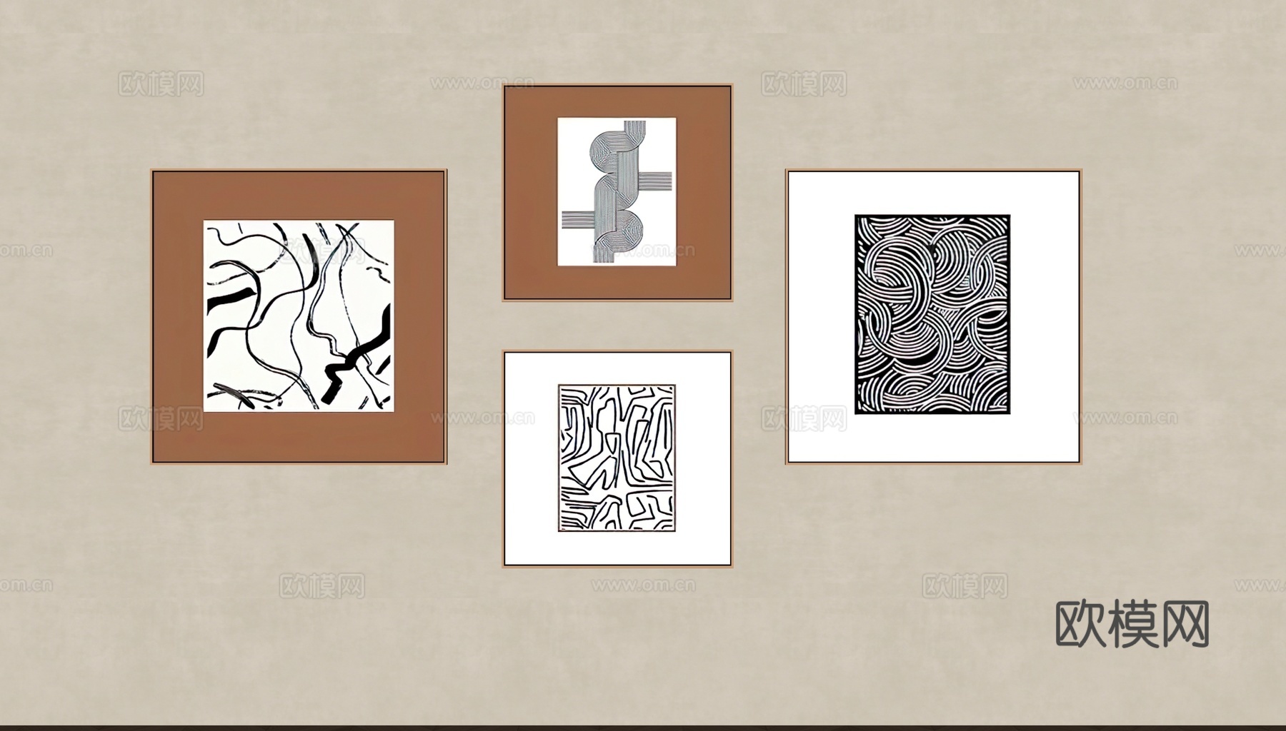 现代简约组合挂画su模型