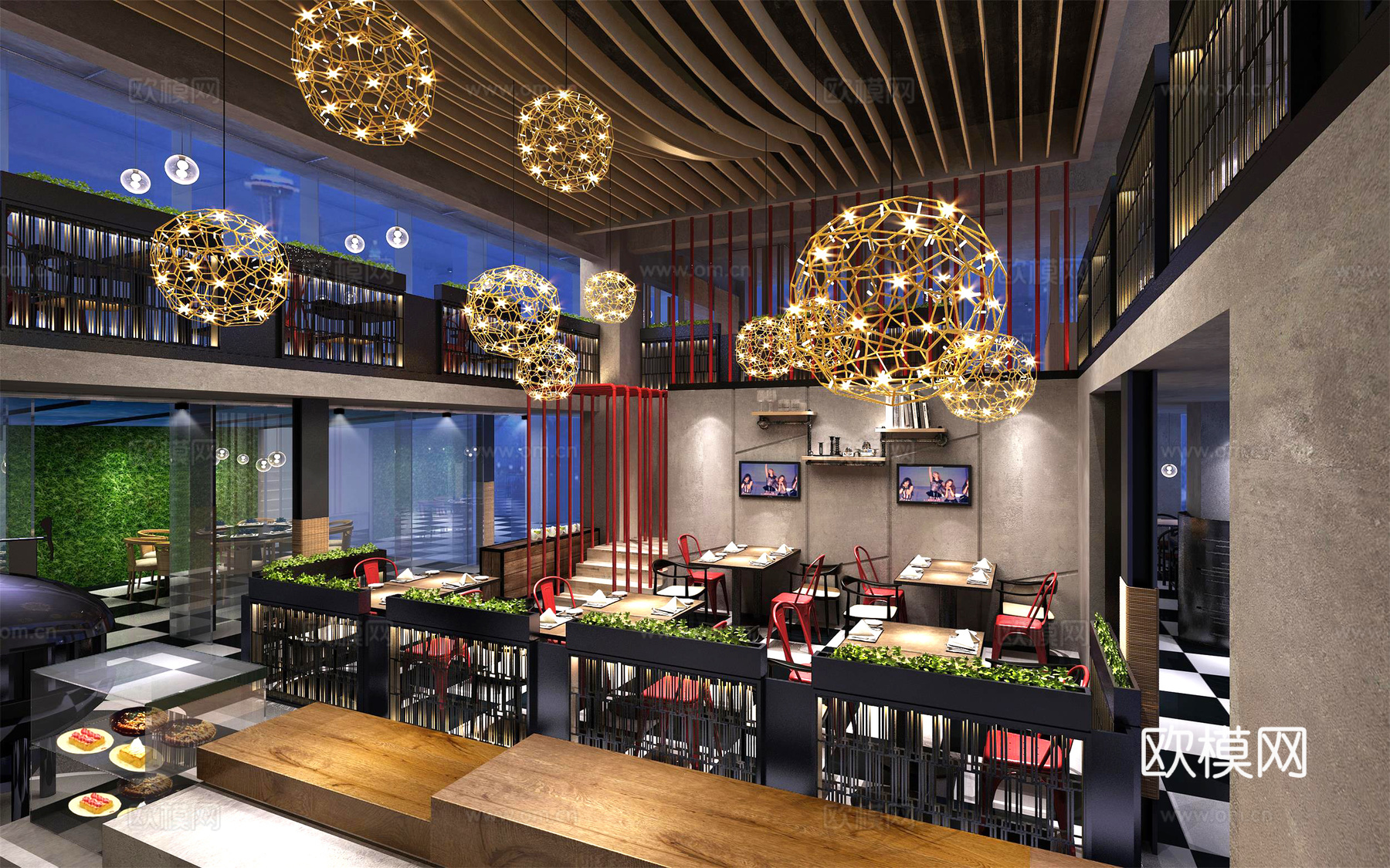 工业风餐厅 吊灯包间3d模型下载