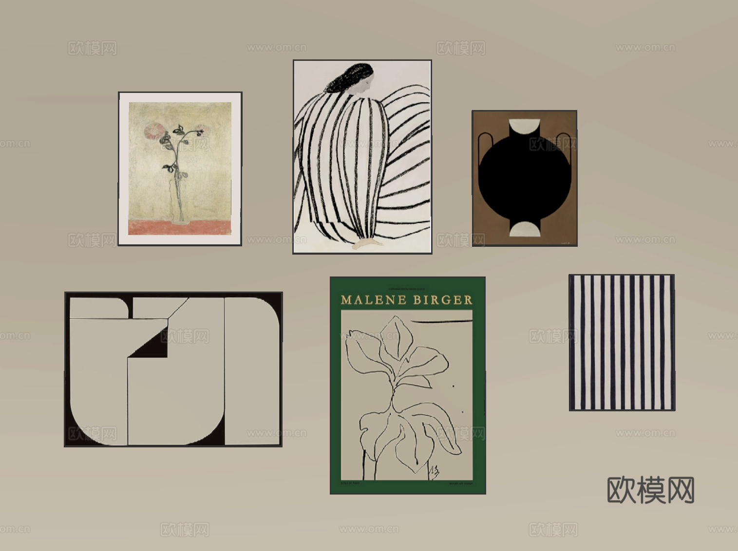 现代挂画 挂画组合su模型