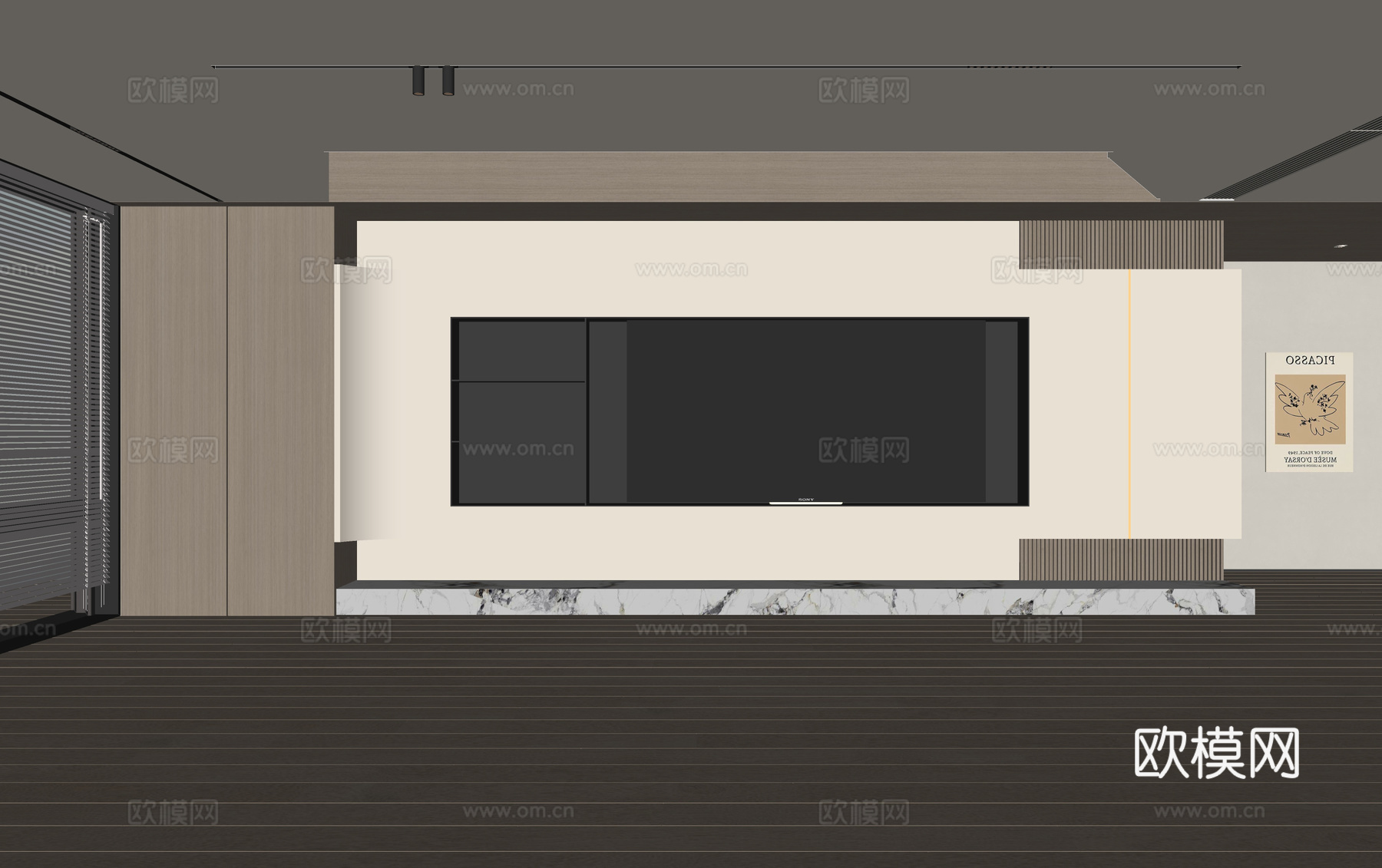 现代客厅 奶油客厅 电视背景墙 客厅背景 电视柜su模型