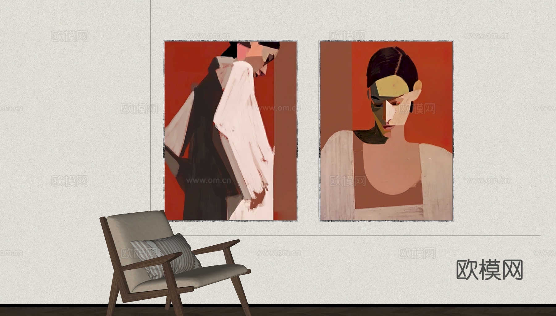 现代简约人物挂画su模型