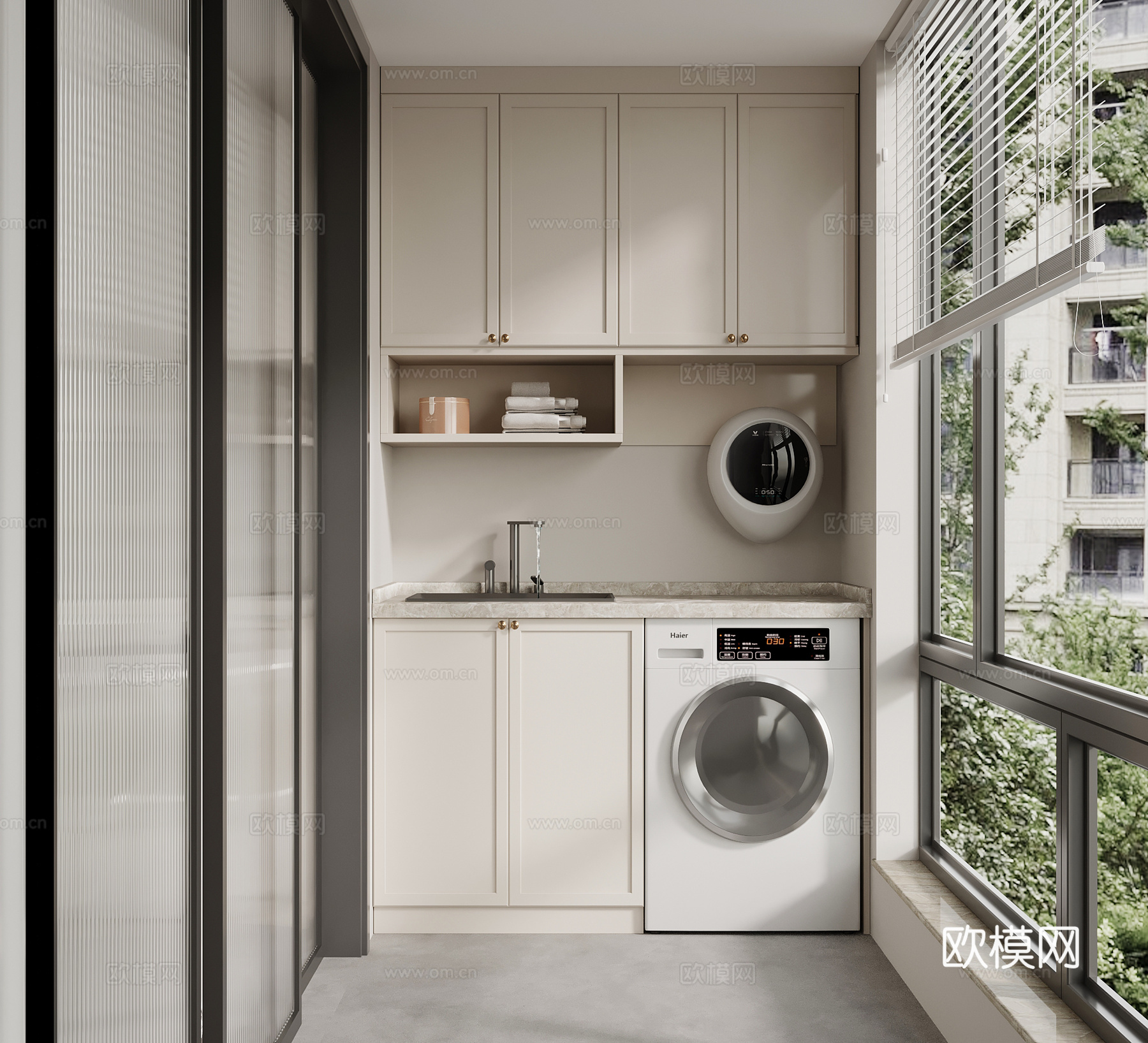 现代简约洗衣机柜 阳台柜su模型