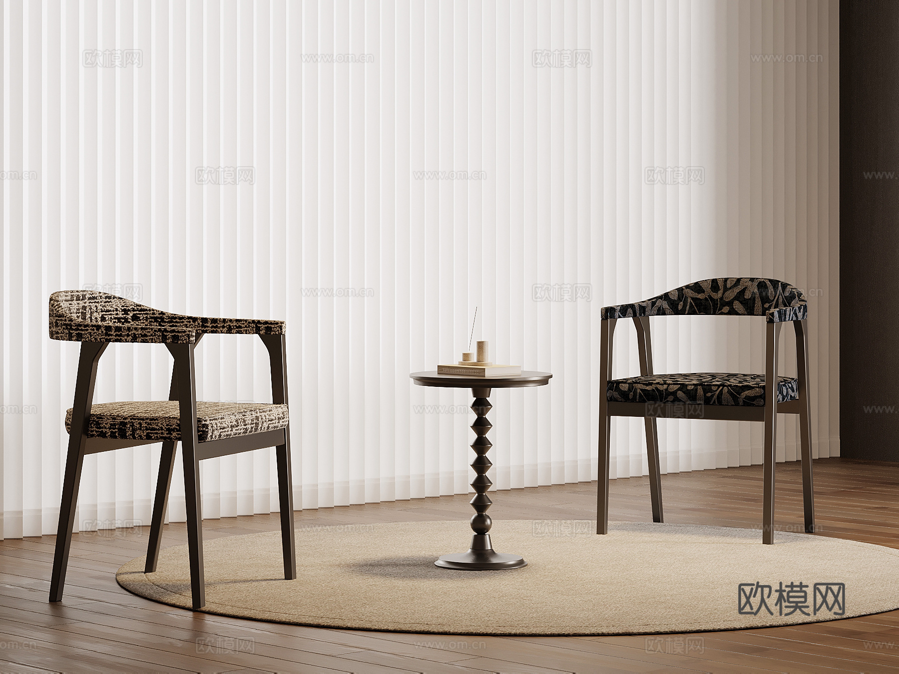 现代中古风休闲椅 餐椅su模型