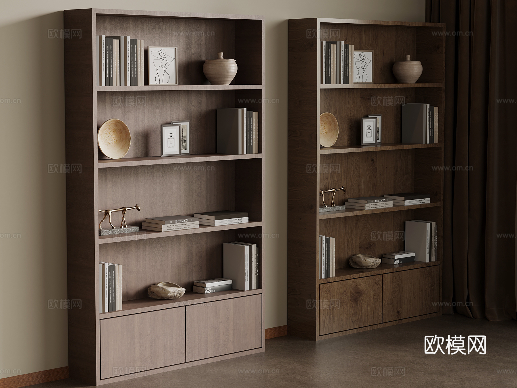 现代中古风书柜 置物柜su模型