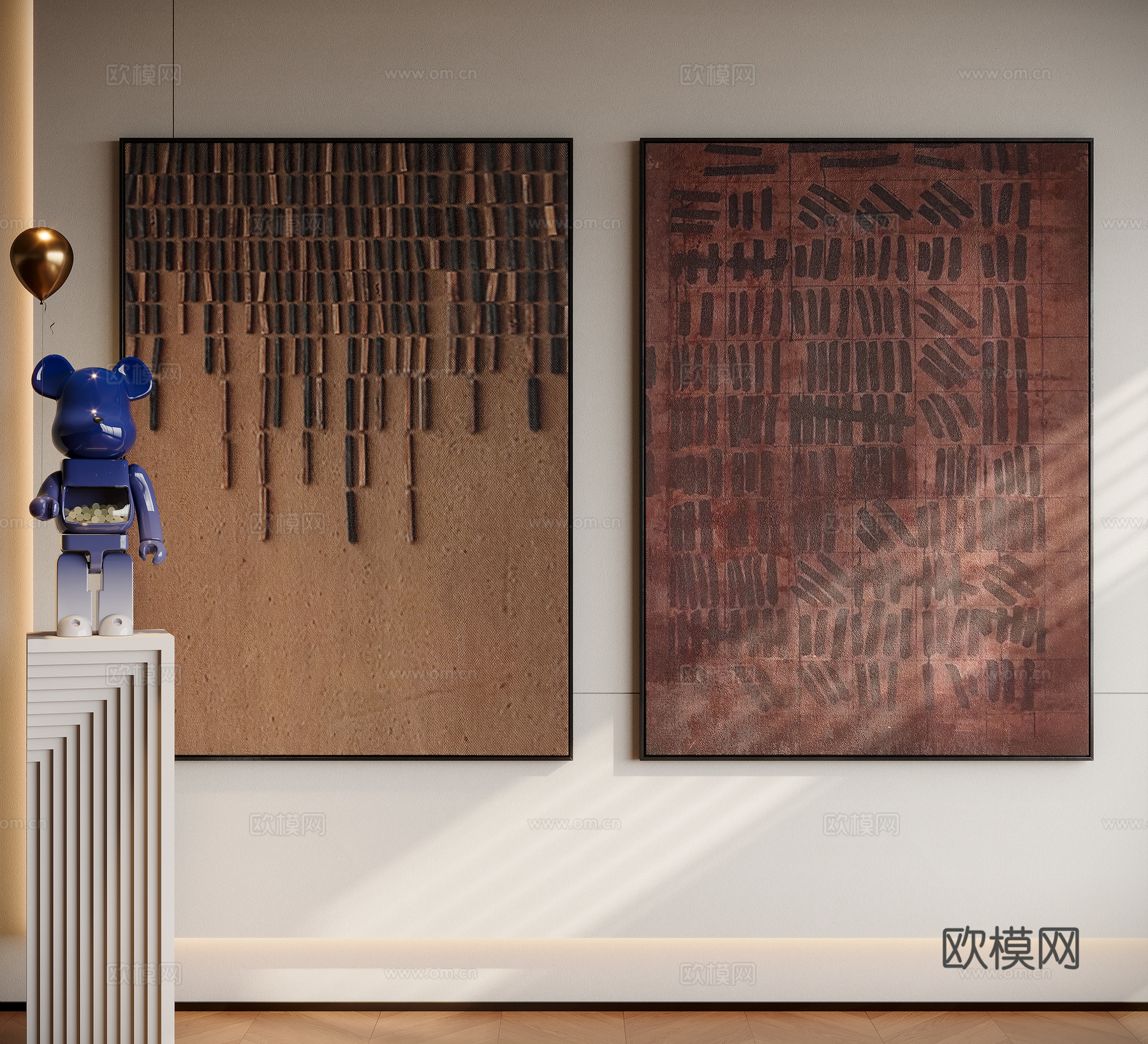 现代中古风装饰画su模型