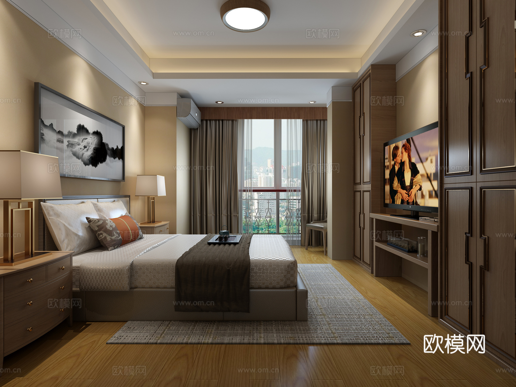 新中式客房3d模型下载