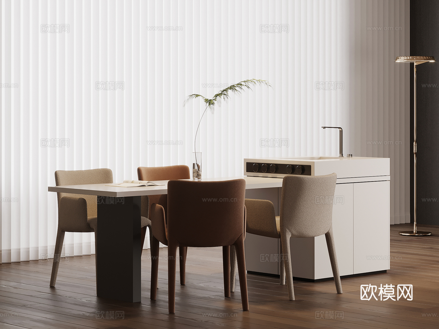 现代简约岛台 餐桌椅su模型