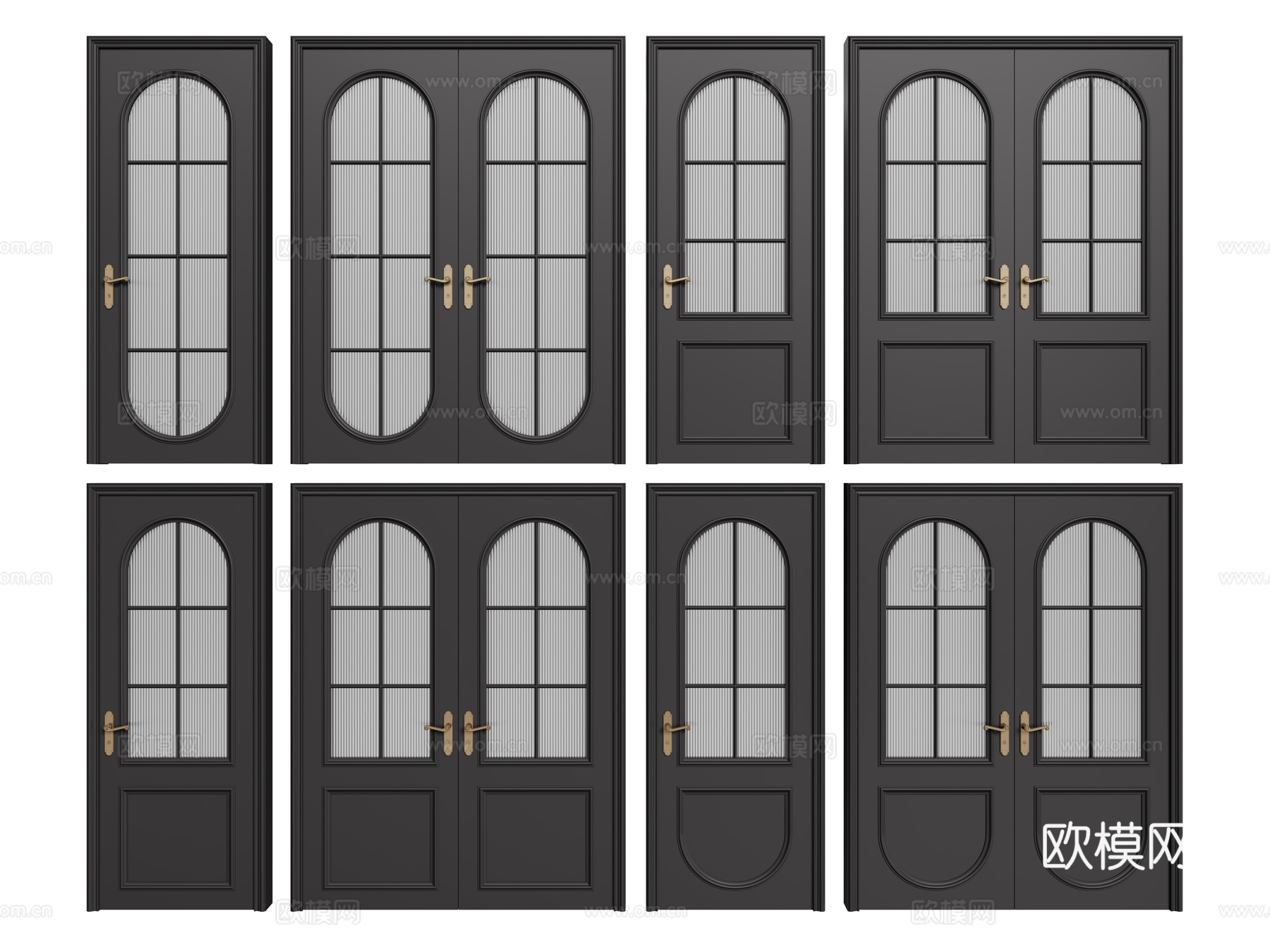 法式复古双开门 单开门 长虹玻璃门 防盗门 平开门su模型