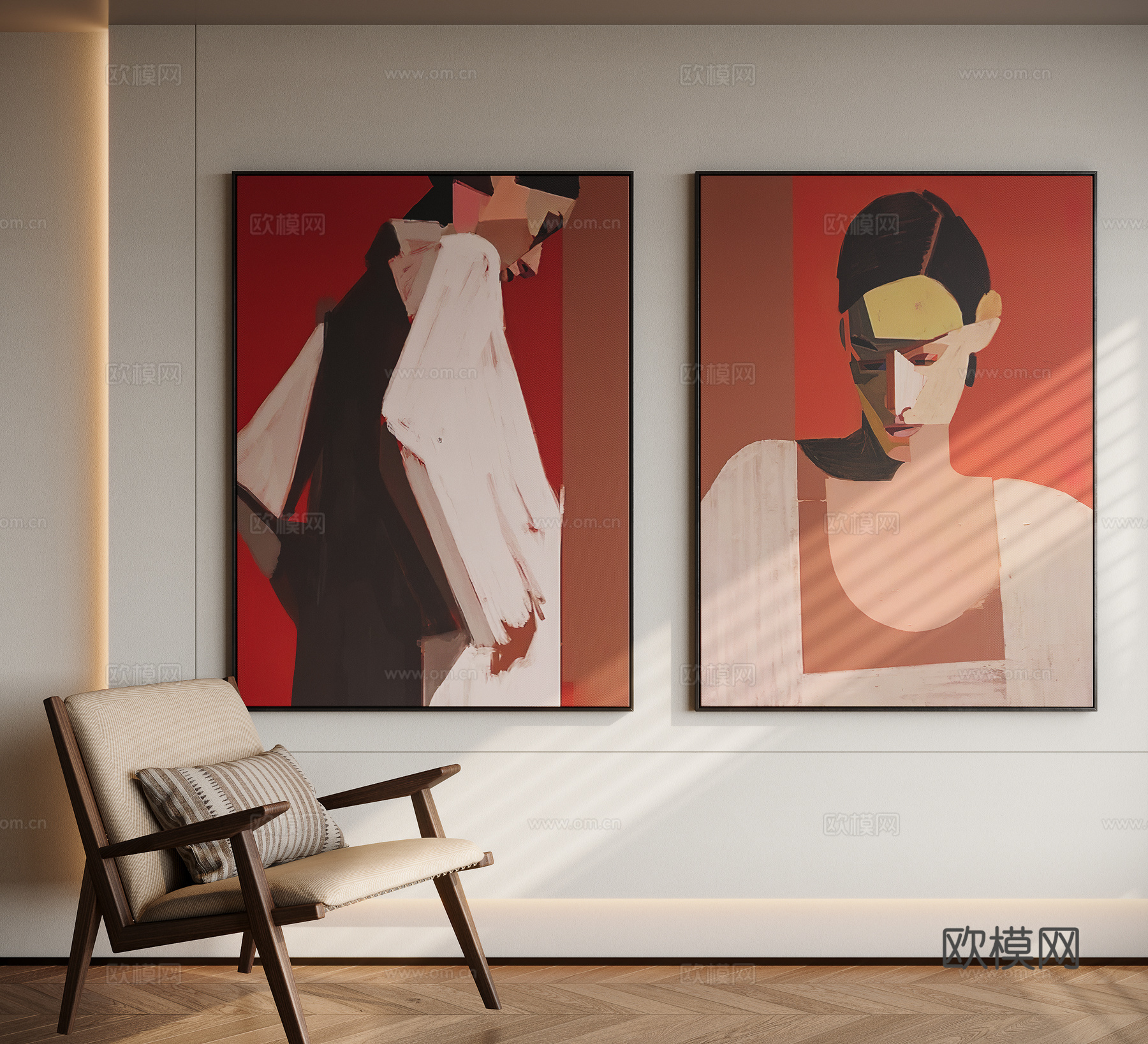 现代简约人物挂画su模型