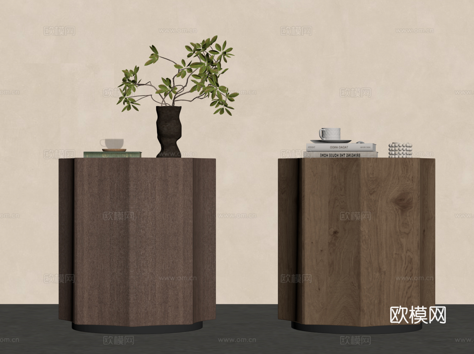 现代中古风床头柜 实木床头柜su模型