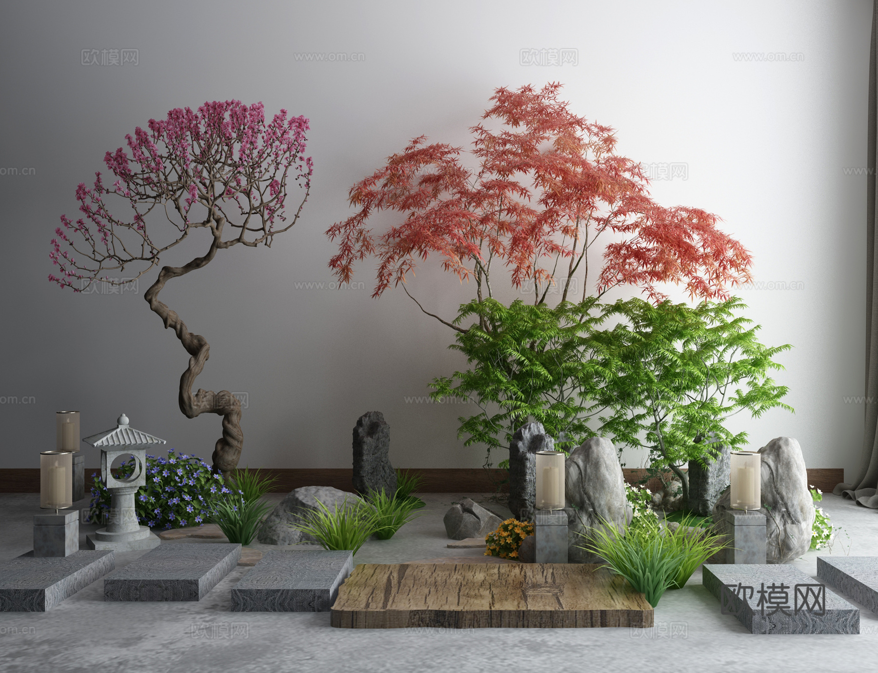 日式园林景观小品建筑小景观3d模型下载