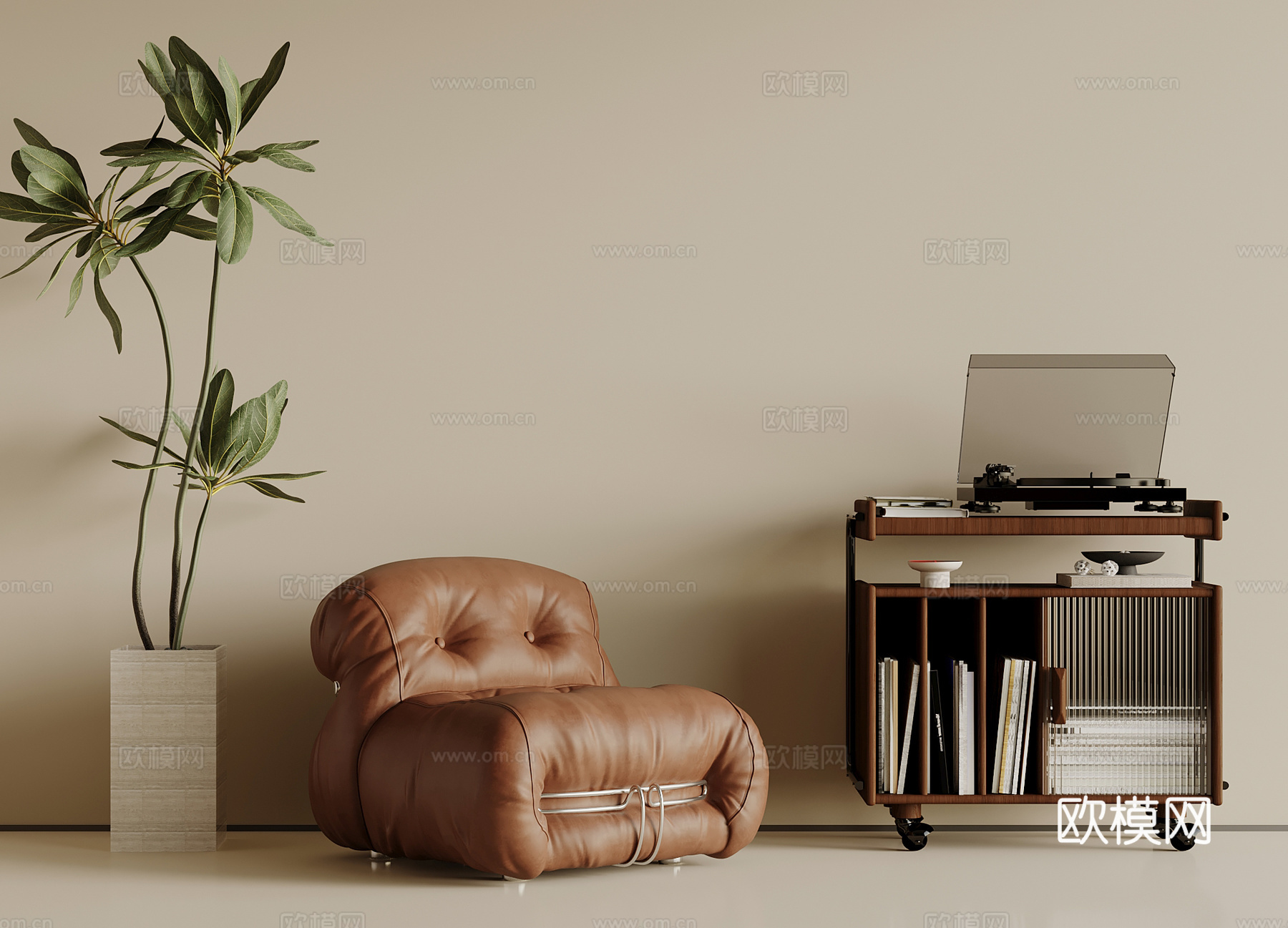 法式休闲沙发 活动边柜 绿植摆件su模型