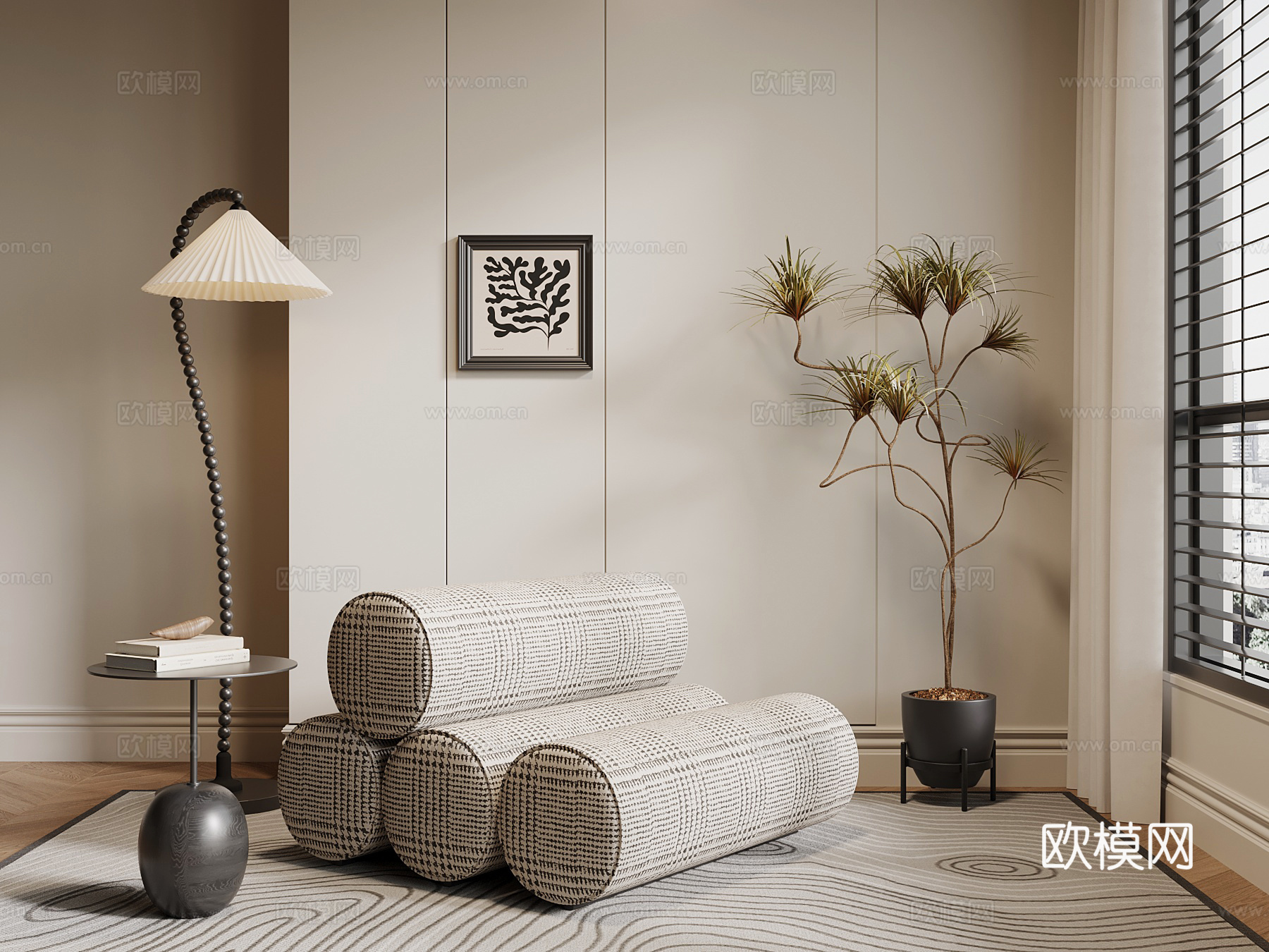 现代中古风休闲椅 布艺沙发椅su模型