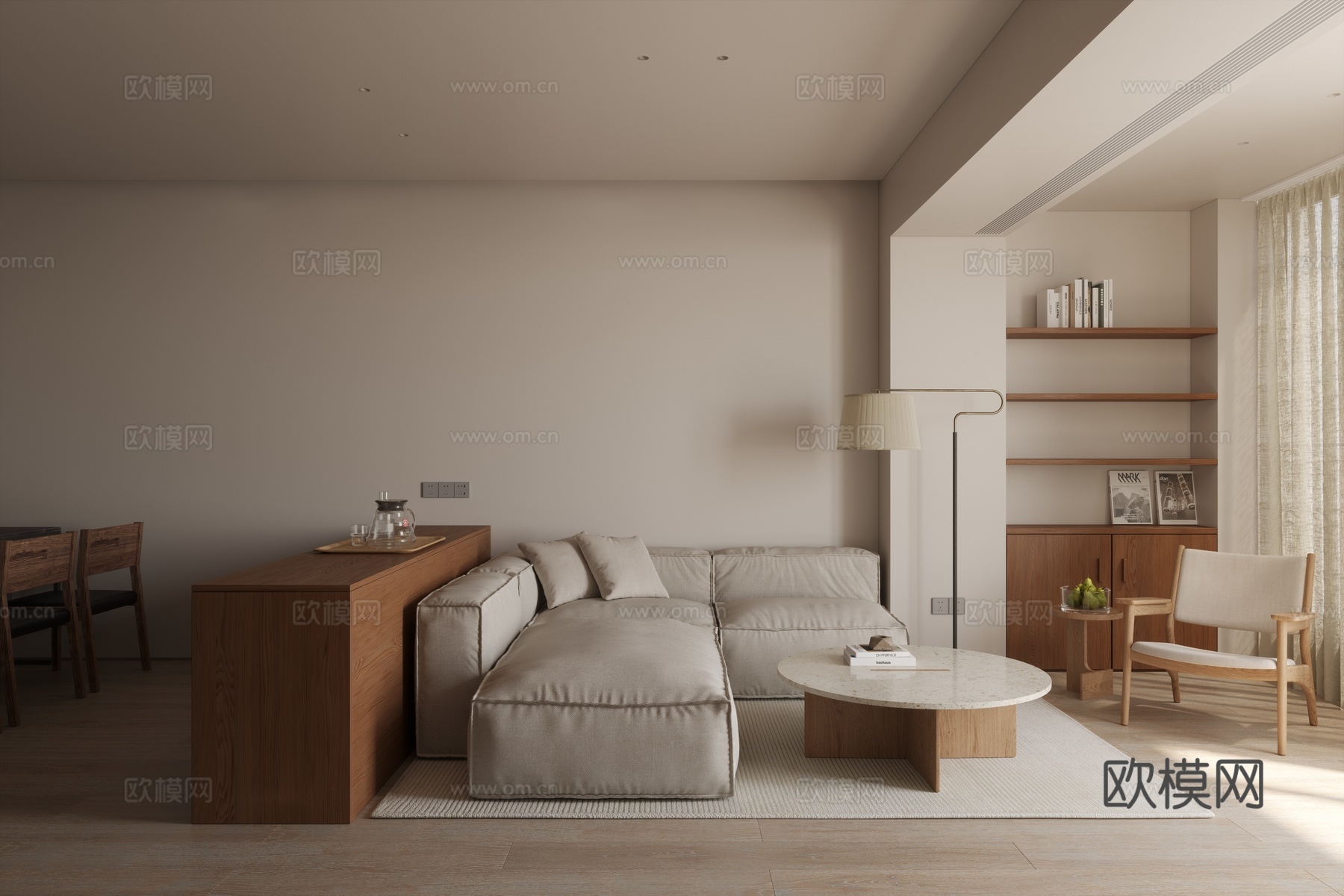 中古风客餐厅 复古客餐厅 侘寂风客餐厅 大平层客餐厅 古典客3d模型下载（渲染图1）