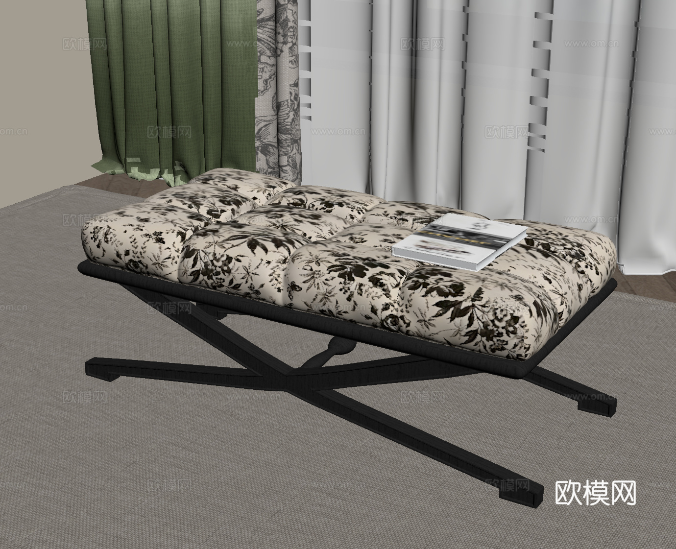 法式复古凳子 长凳 换鞋凳 沙发凳su模型