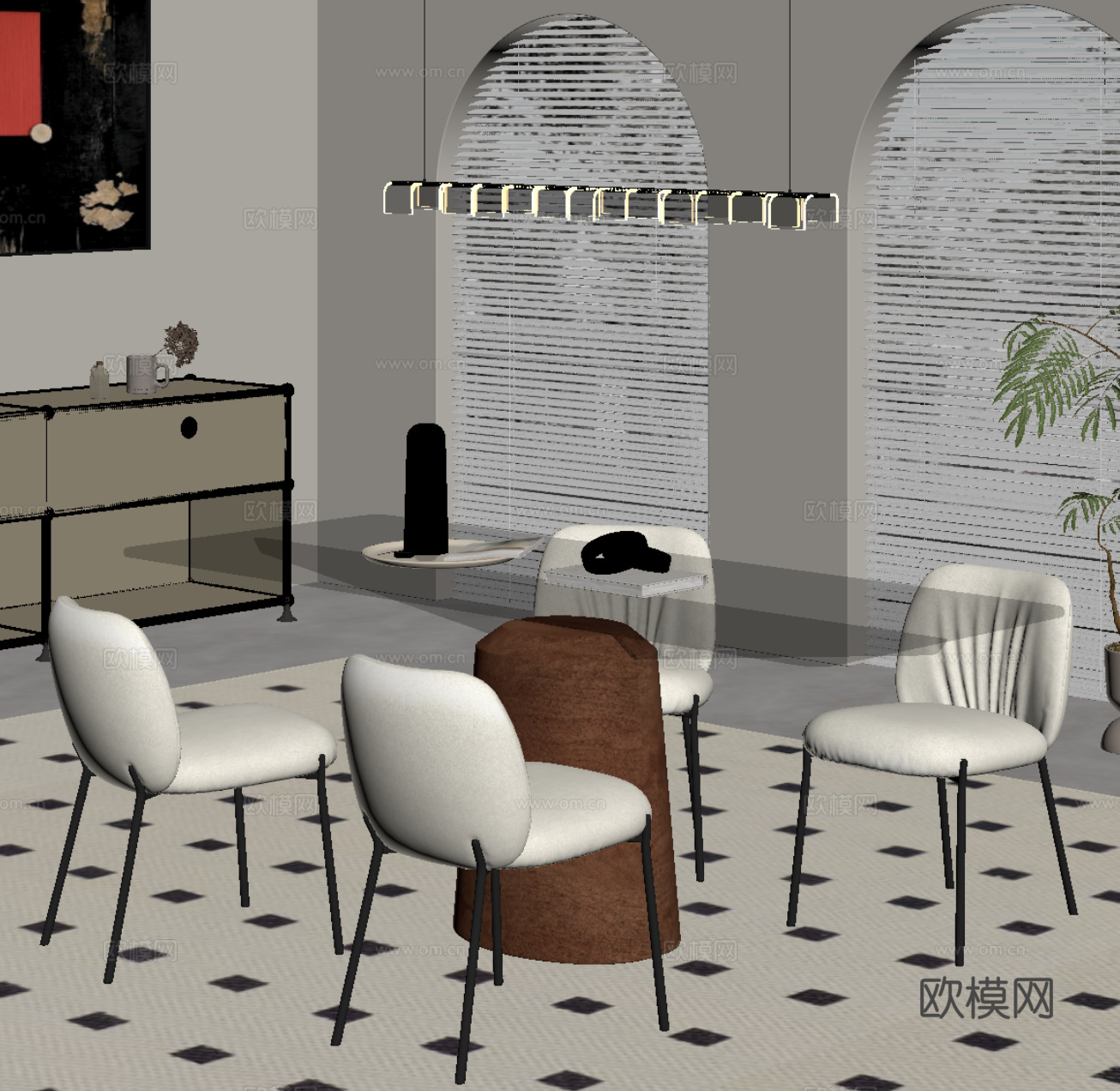 现代简约餐厅 餐桌椅su模型