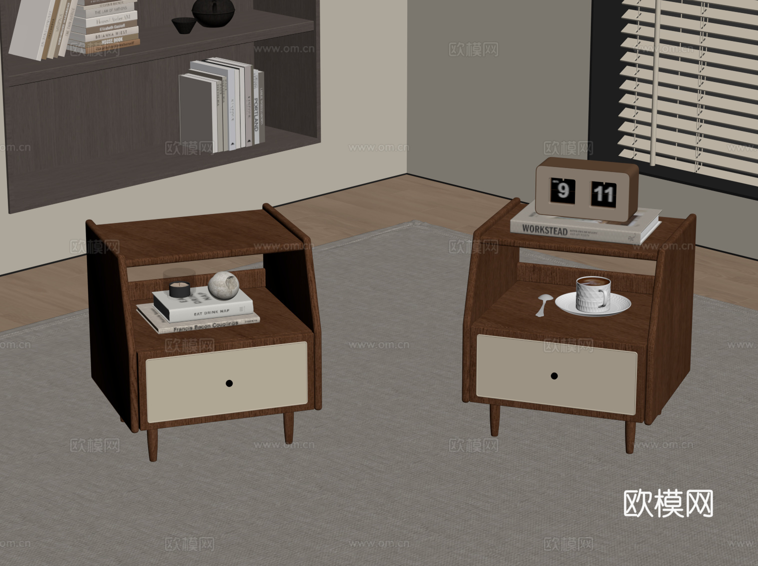 中古风床头柜 边柜 矮柜su模型