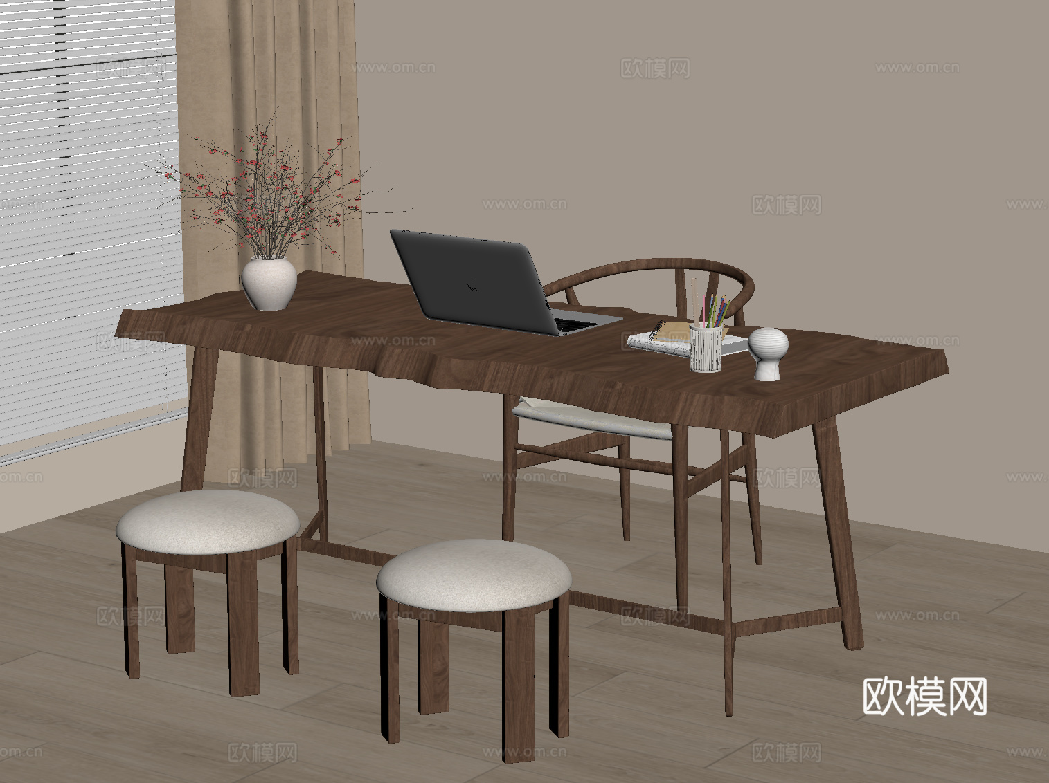 中古风书桌椅su模型