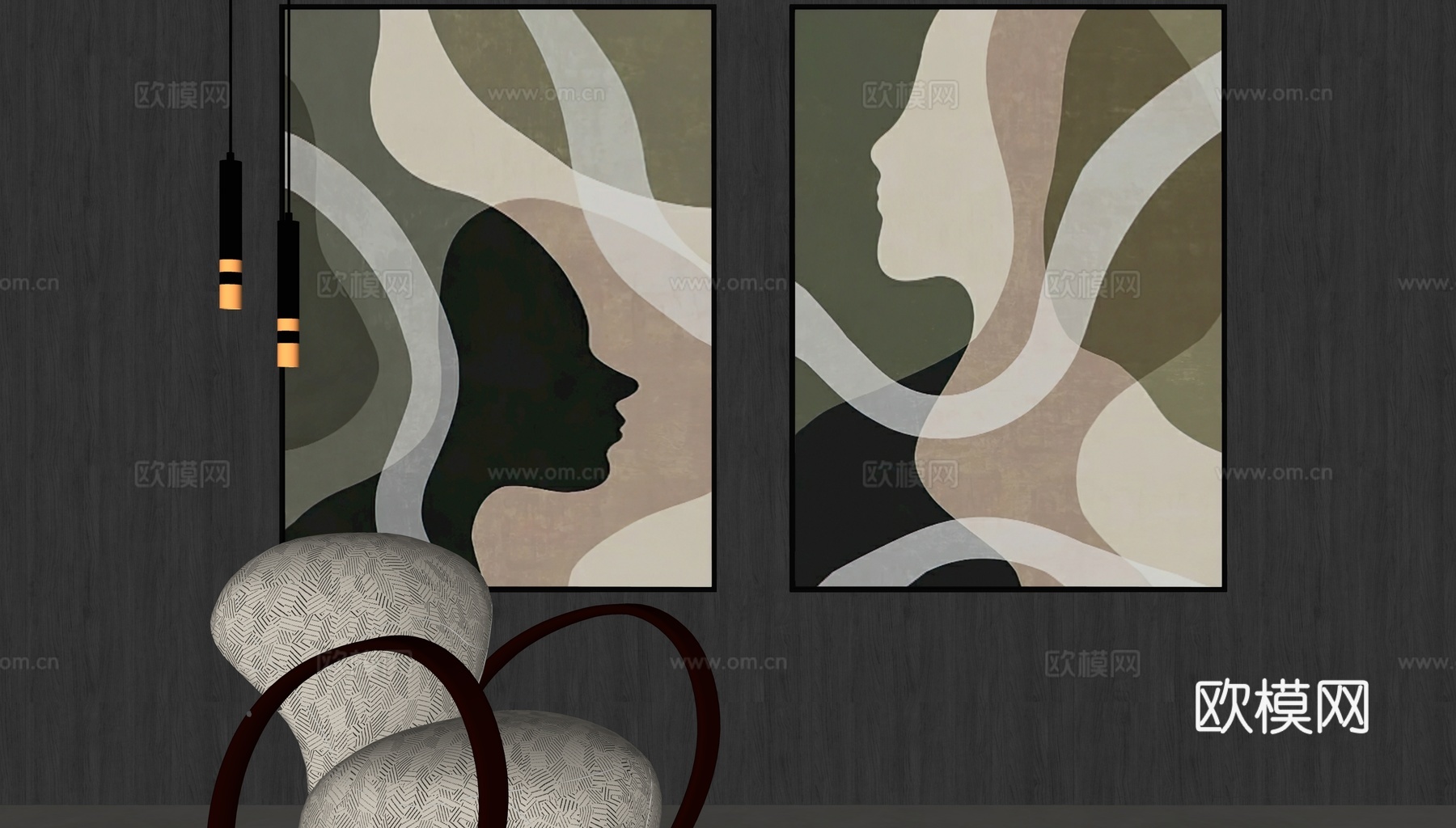 现代极简装饰挂画su模型